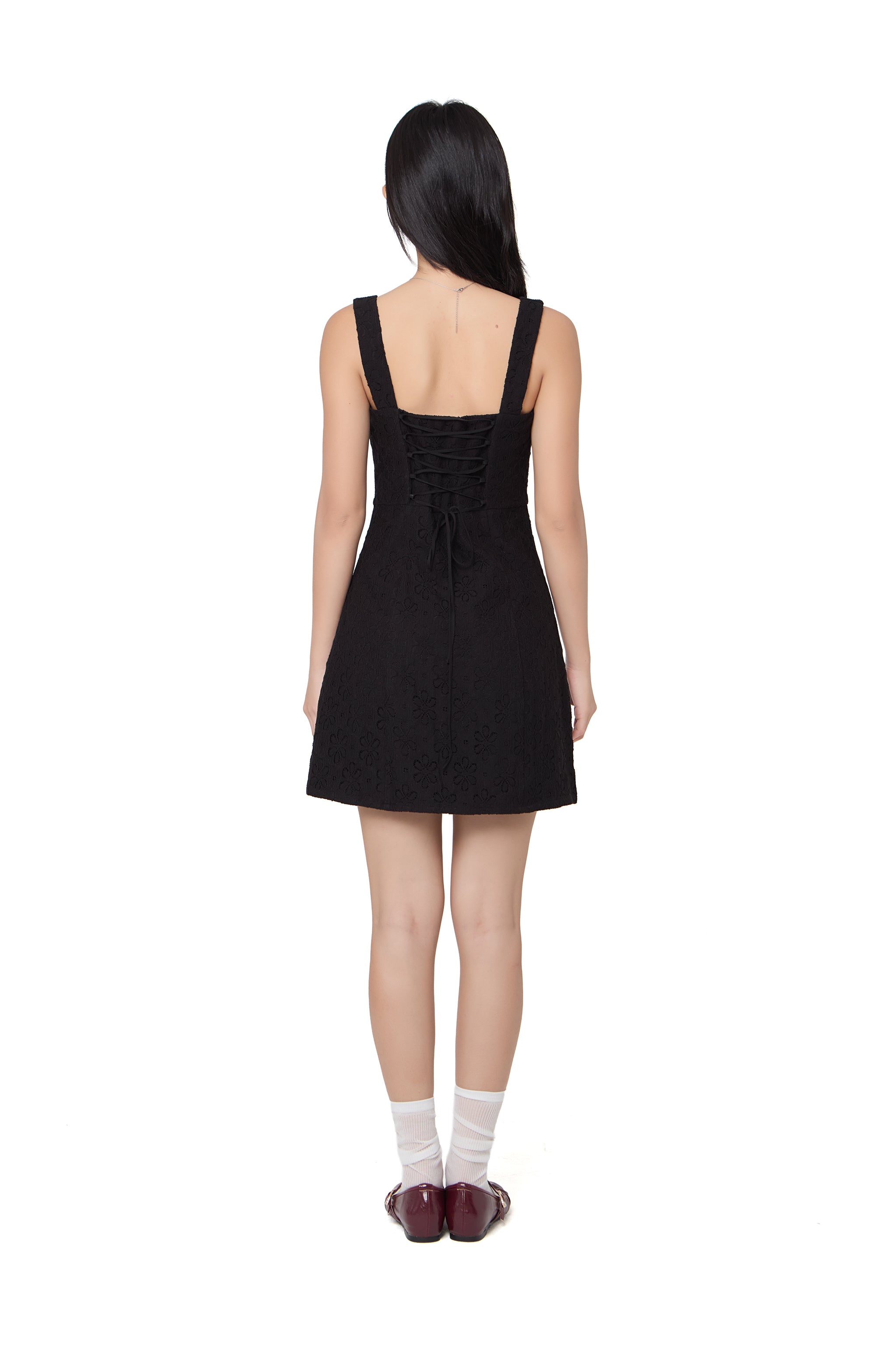 Dote On Me Lace Up Mini Dress in Black