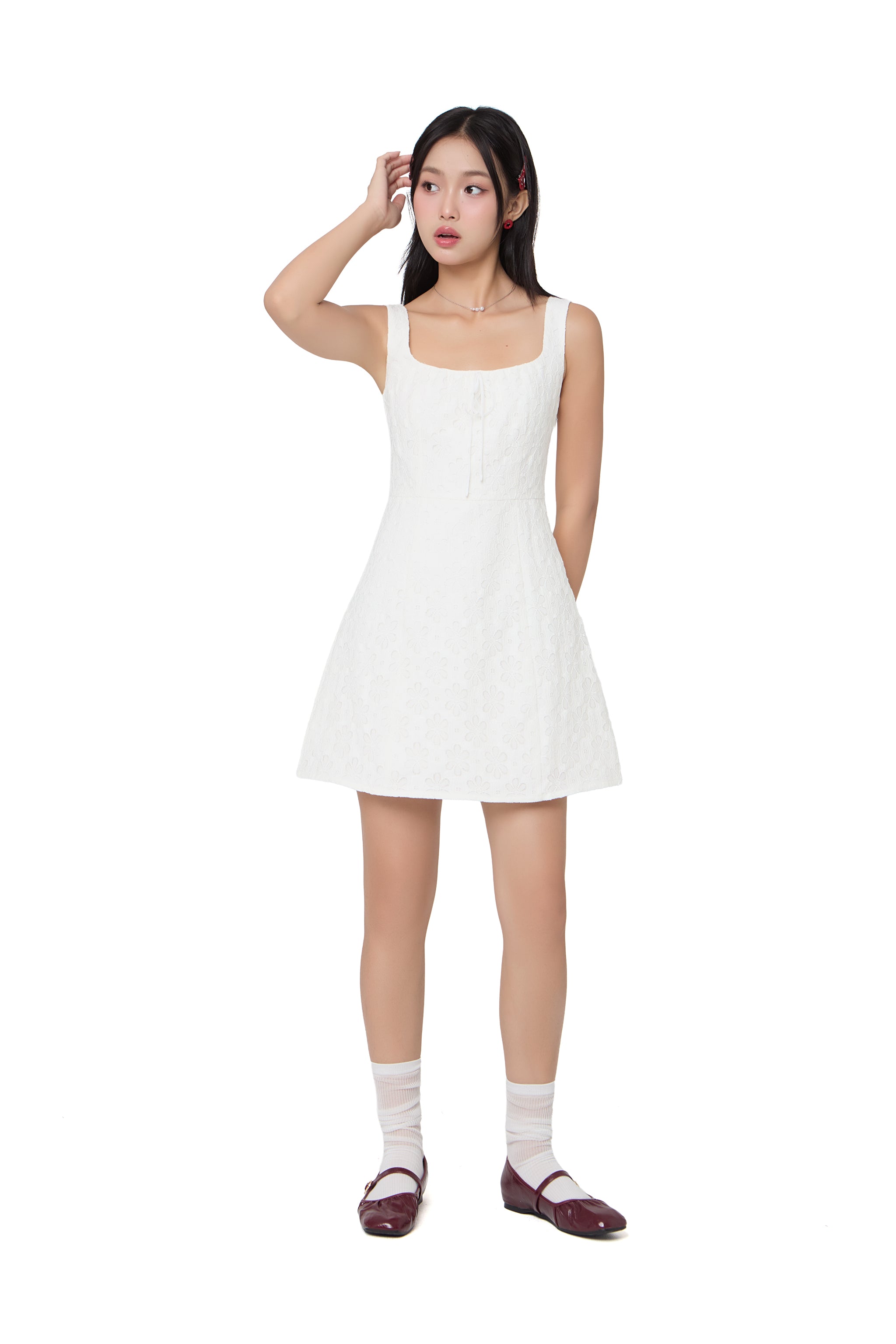 Dote On Me Lace Up Mini Dress in White