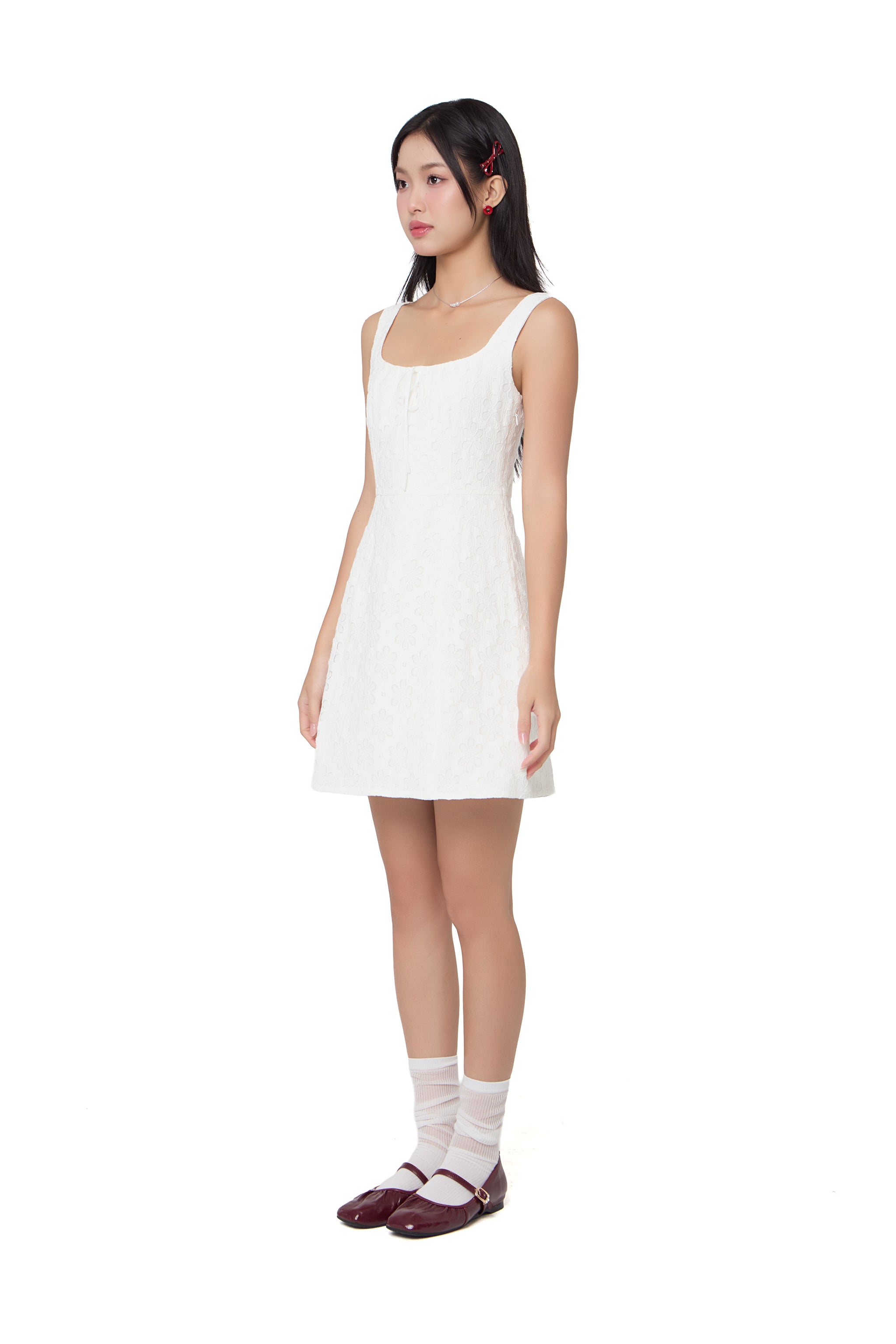 Dote On Me Lace Up Mini Dress in White