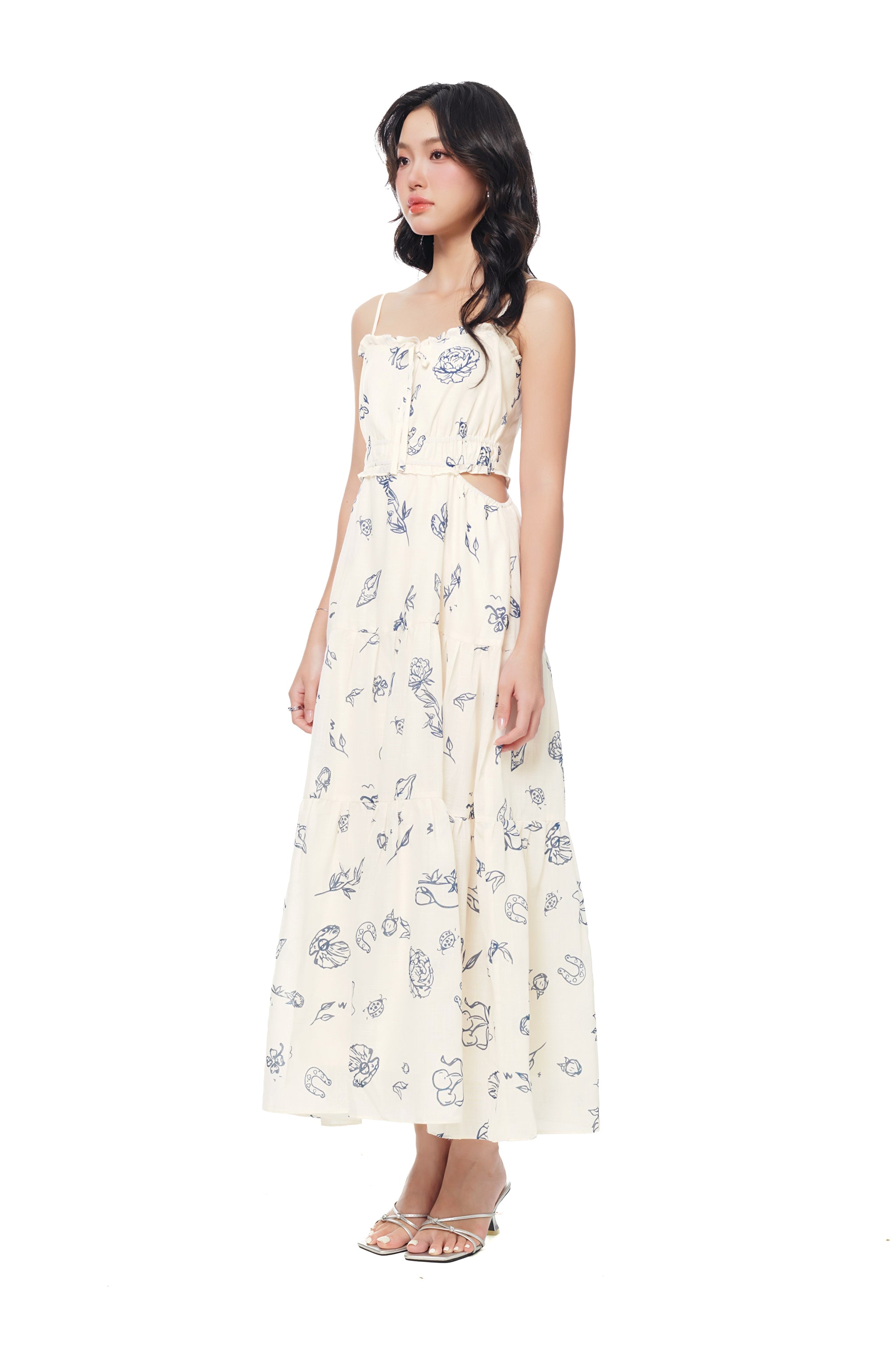 Quiet Chatter Maxi Cut-out Dress in Lucky
