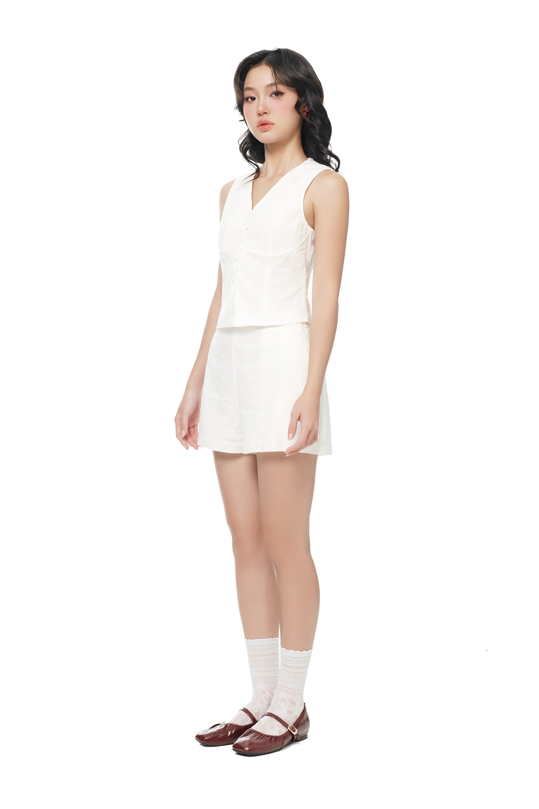 Short Notice Eyelet A-Line Shorts in White