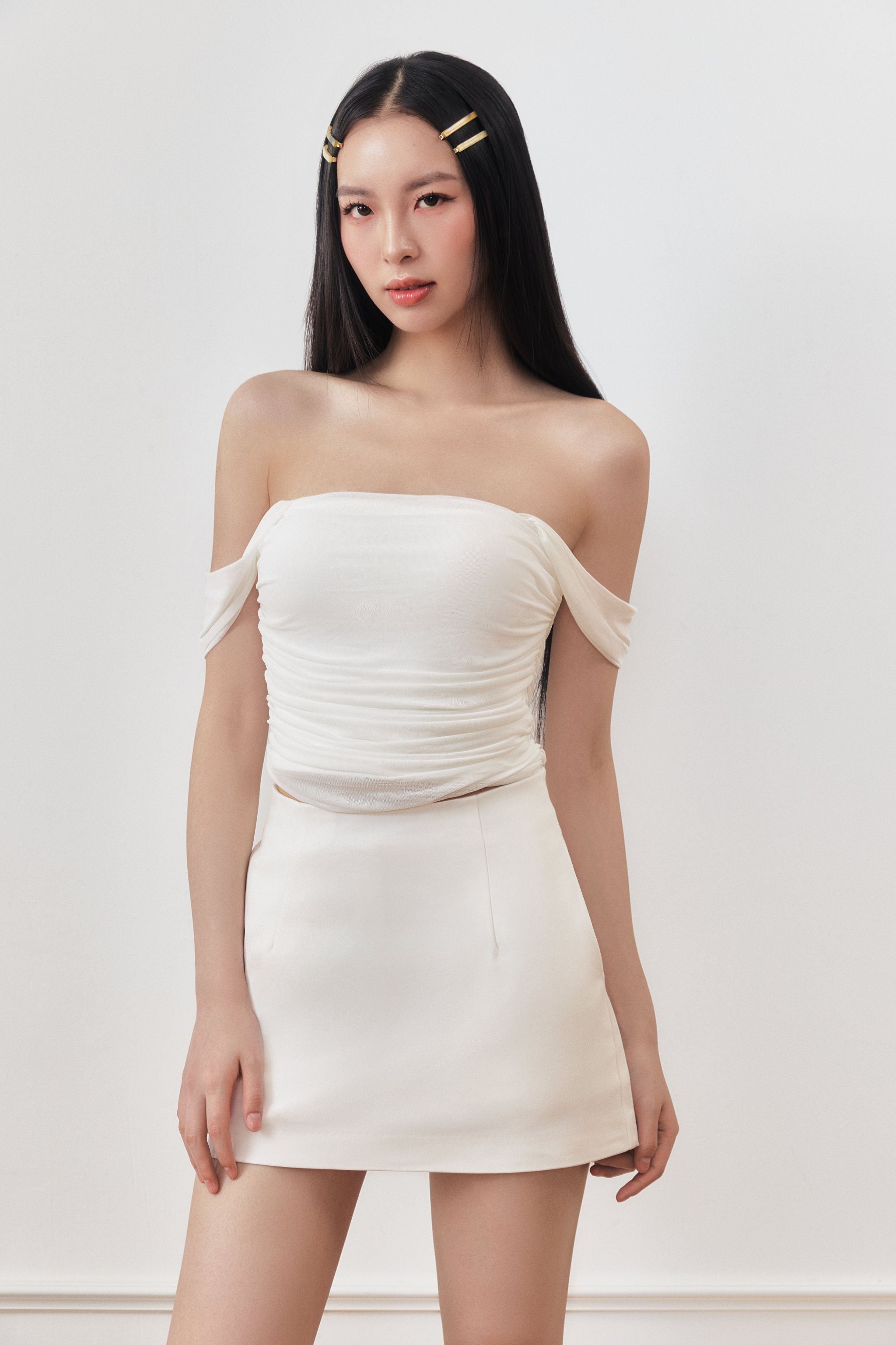 First-Pick Tailored High Waist A-Line Skorts in White