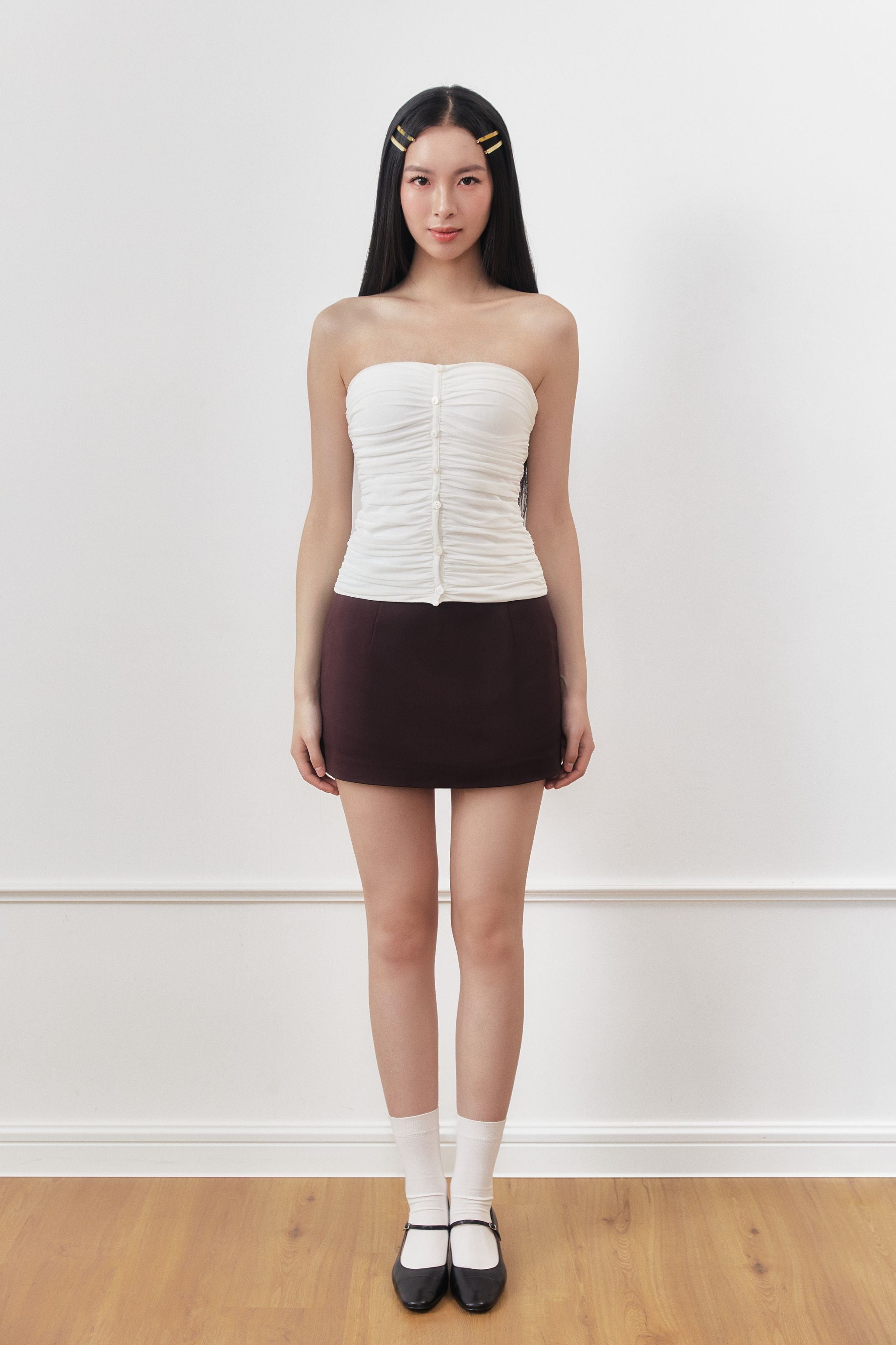 First-Pick Tailored High Waist A-Line Skorts in Coffee