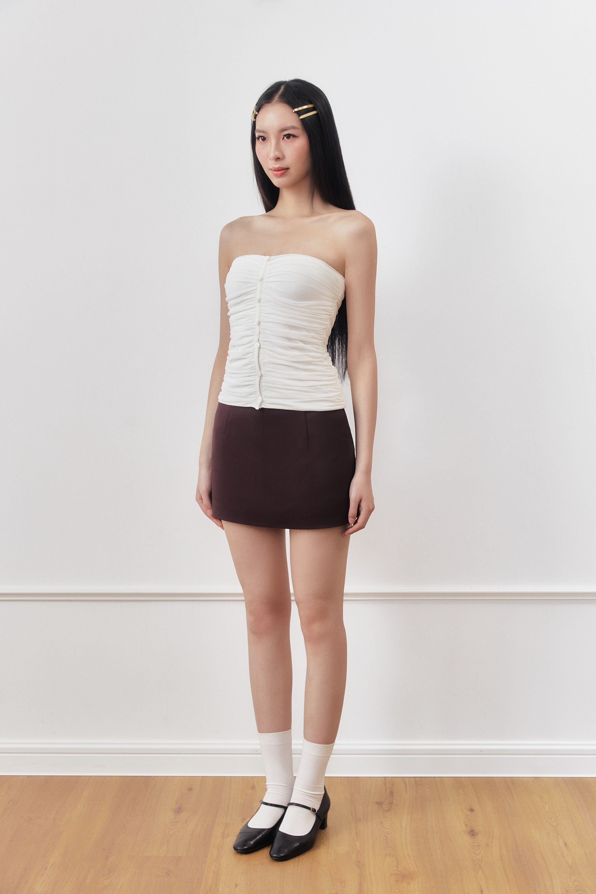 First-Pick Tailored High Waist A-Line Skorts in Coffee