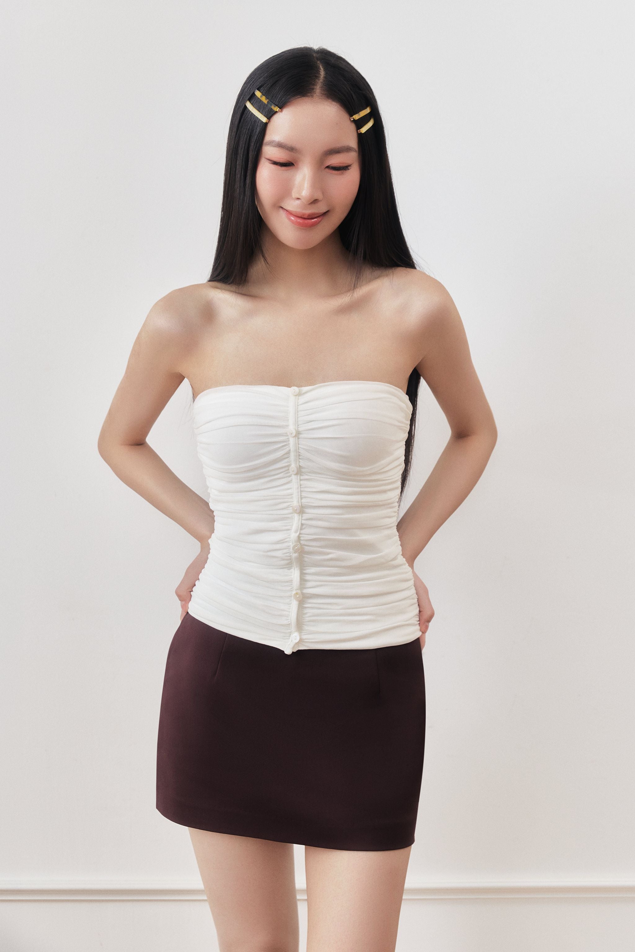 First-Pick Tailored High Waist A-Line Skorts in Coffee