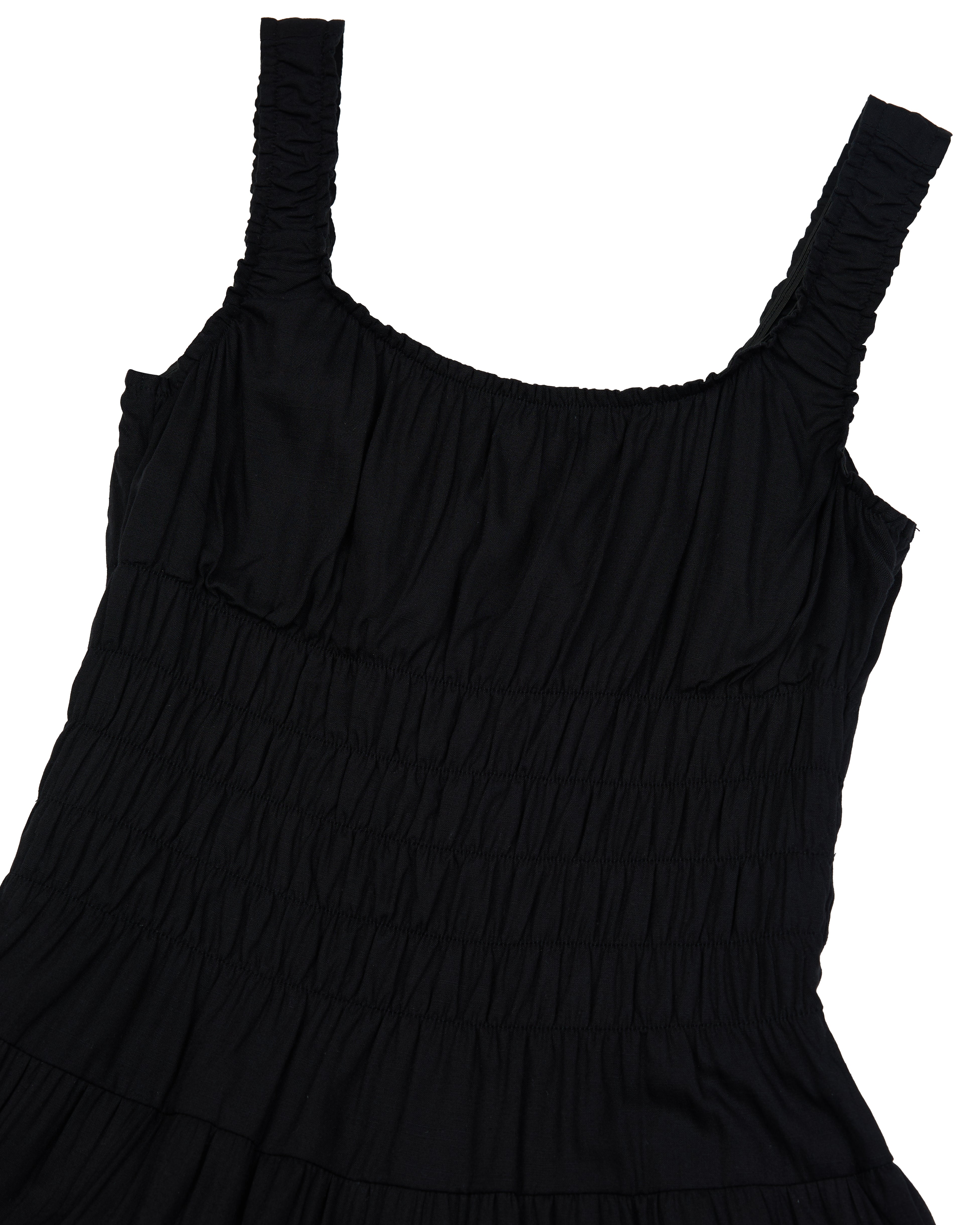 Sunday Stroll Smocked Linen Midi Dress in Black