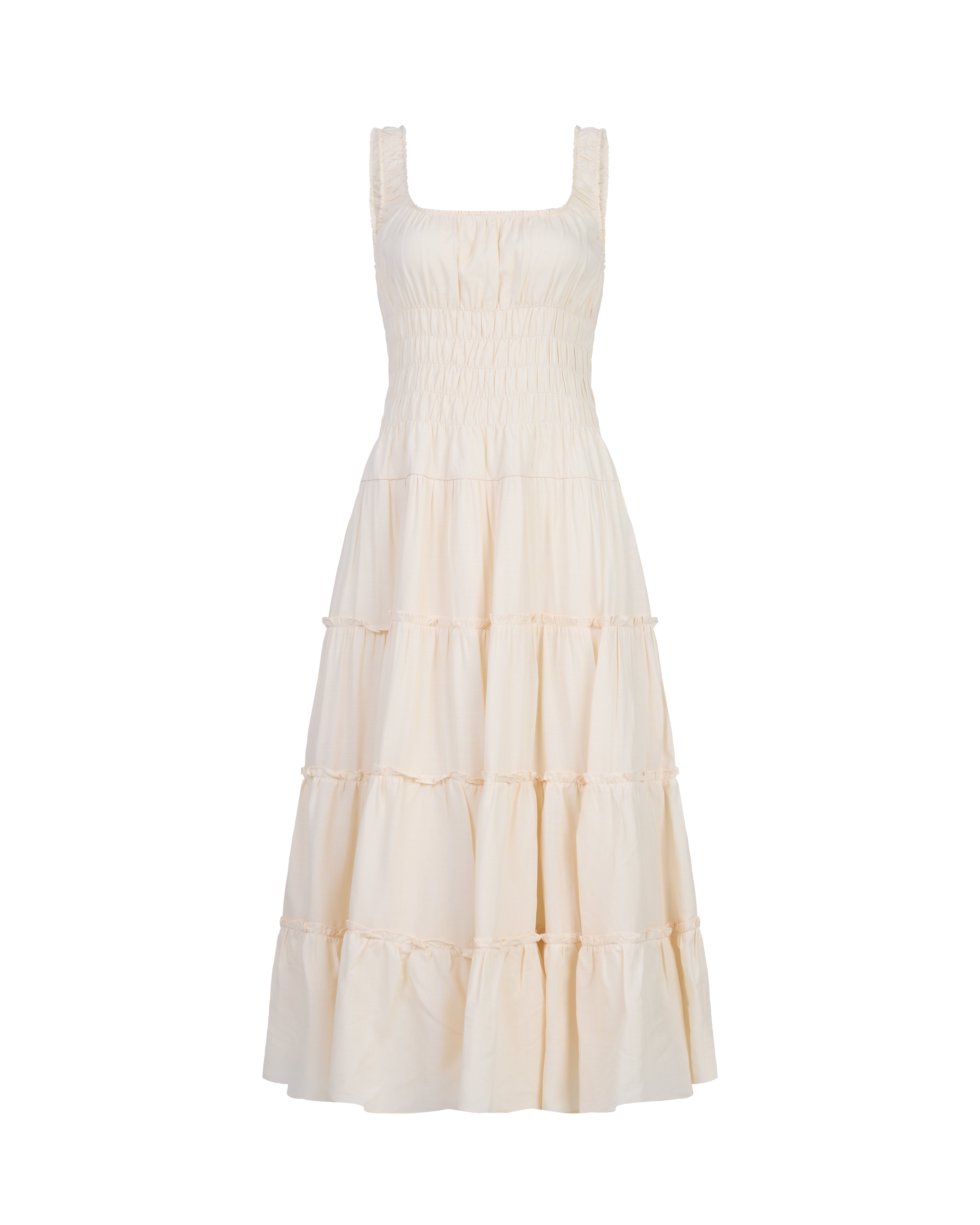 Sunday Stroll Smocked Linen Midi Dress in Cream