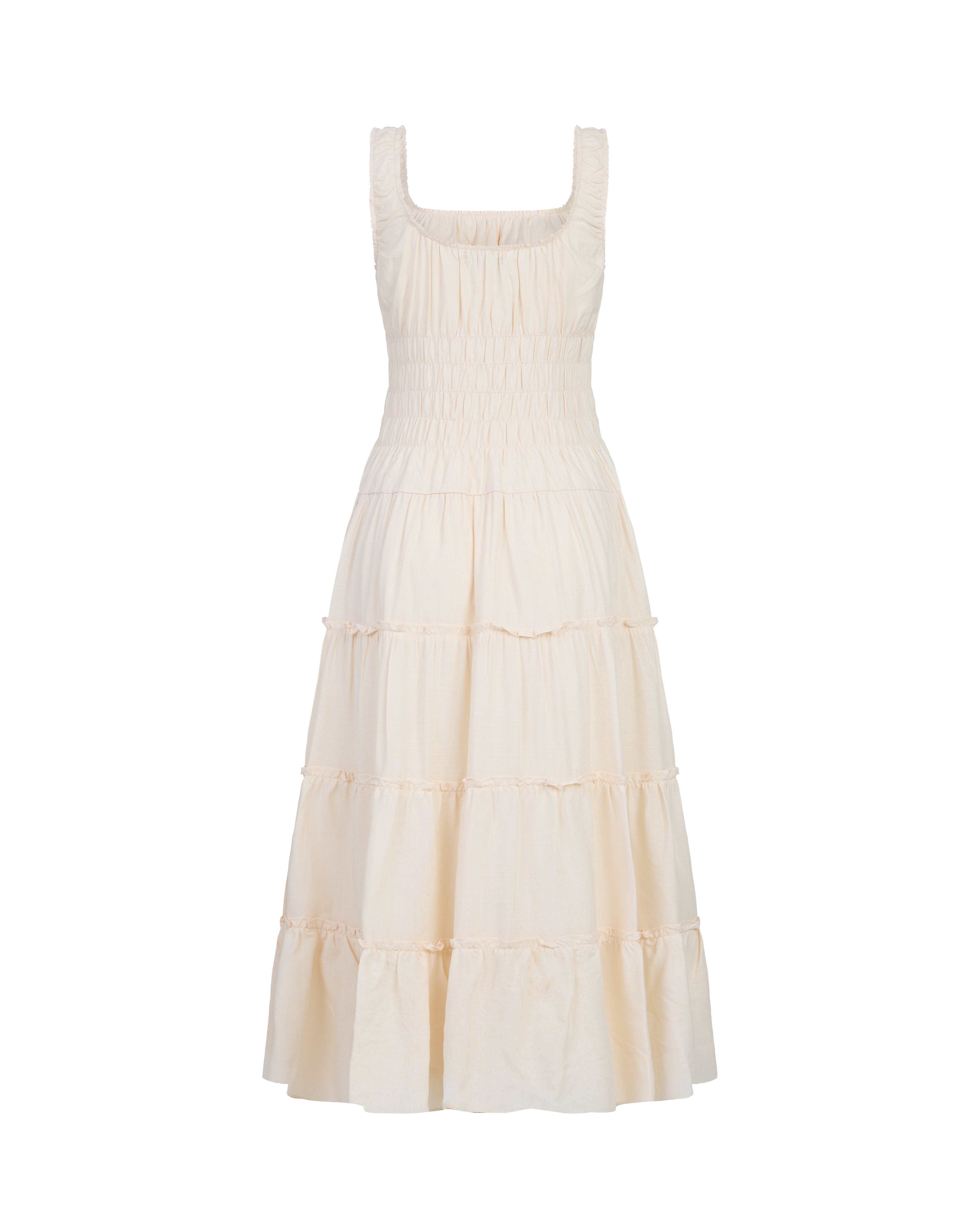 knee length dresses for ladies Sunday Stroll Smocked Linen Midi Dress in Cream – Keep For Luck