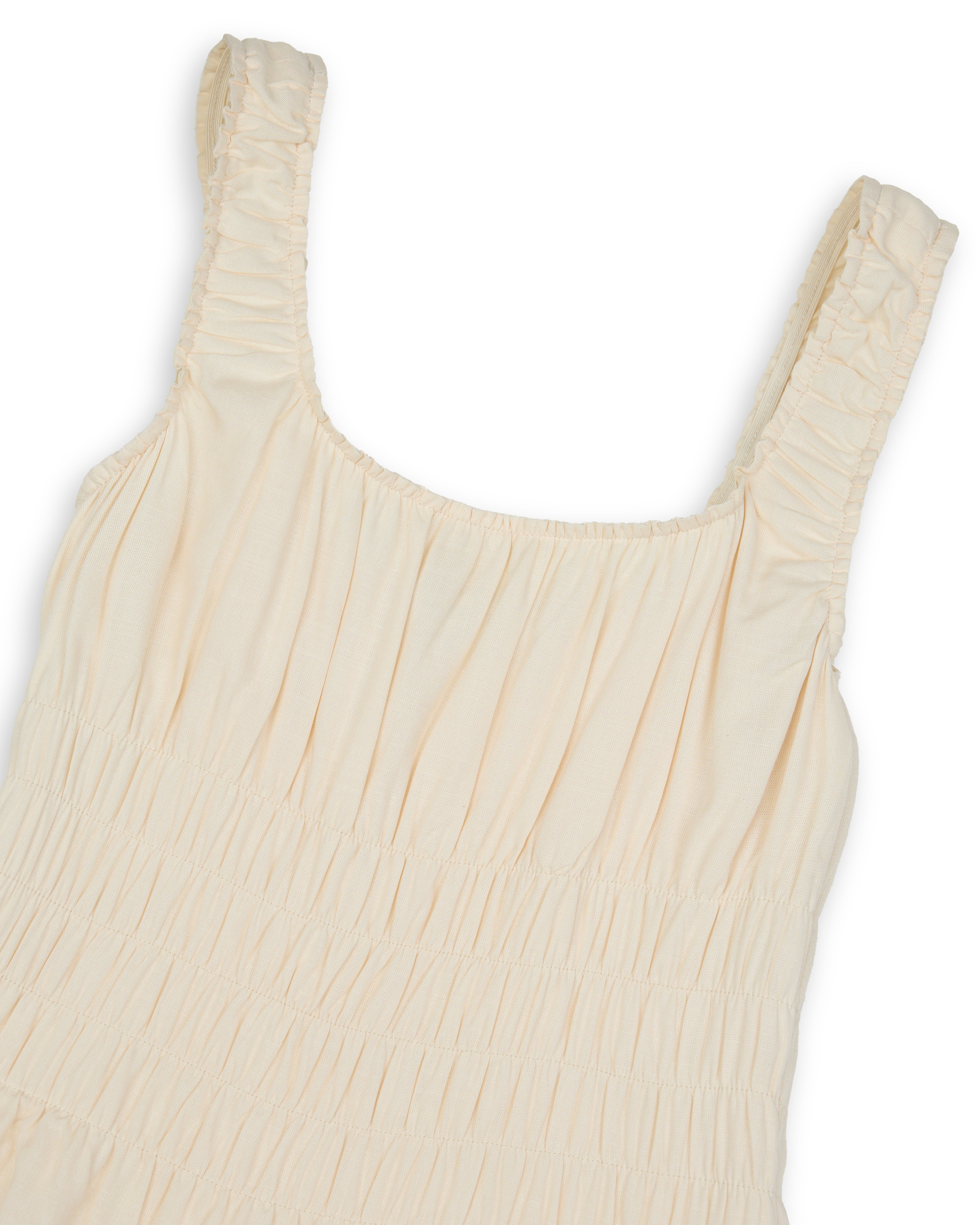 Sunday Stroll Smocked Linen Midi Dress in Cream