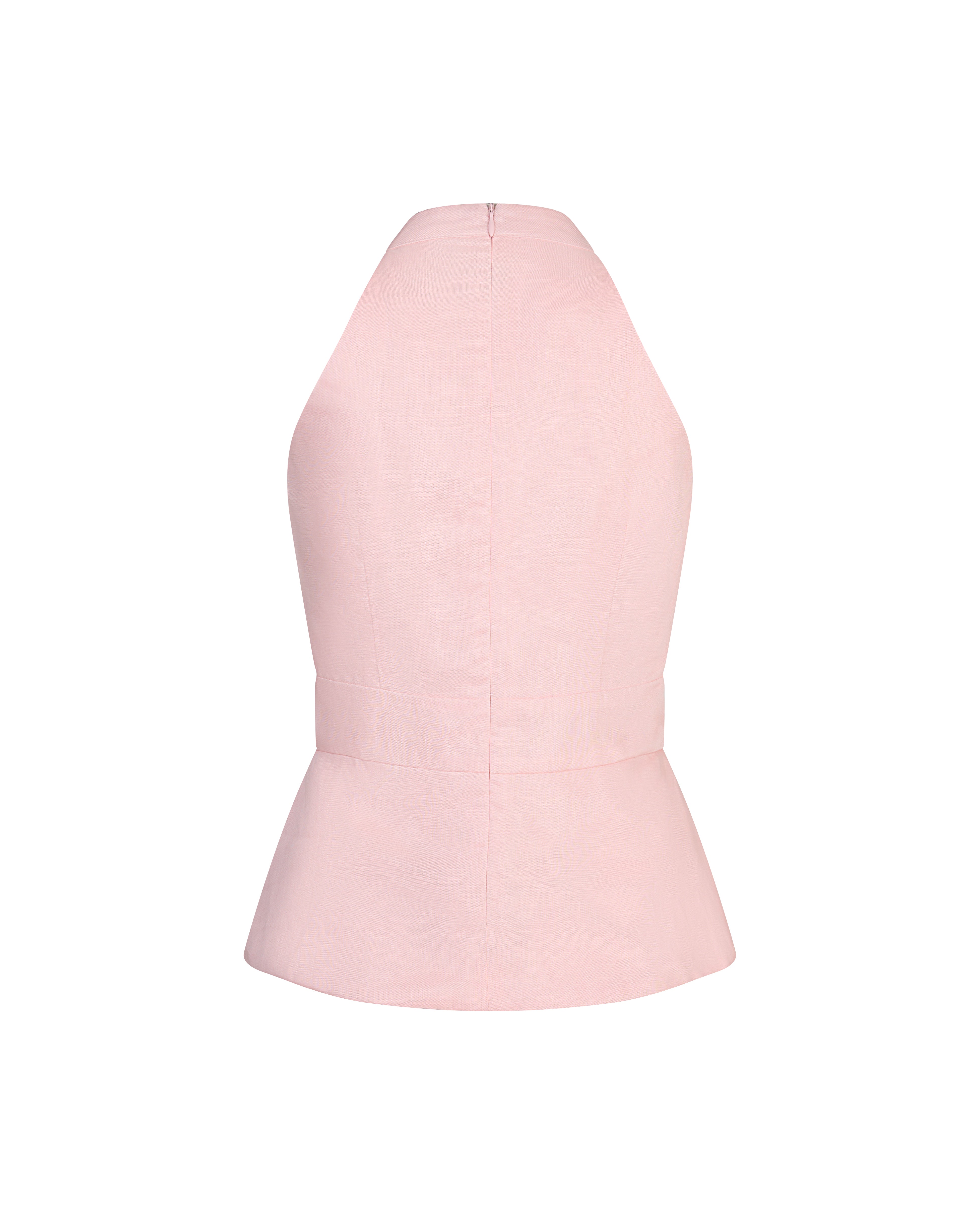 Full House Tied Collar Linen Padded Top in Blush Pink