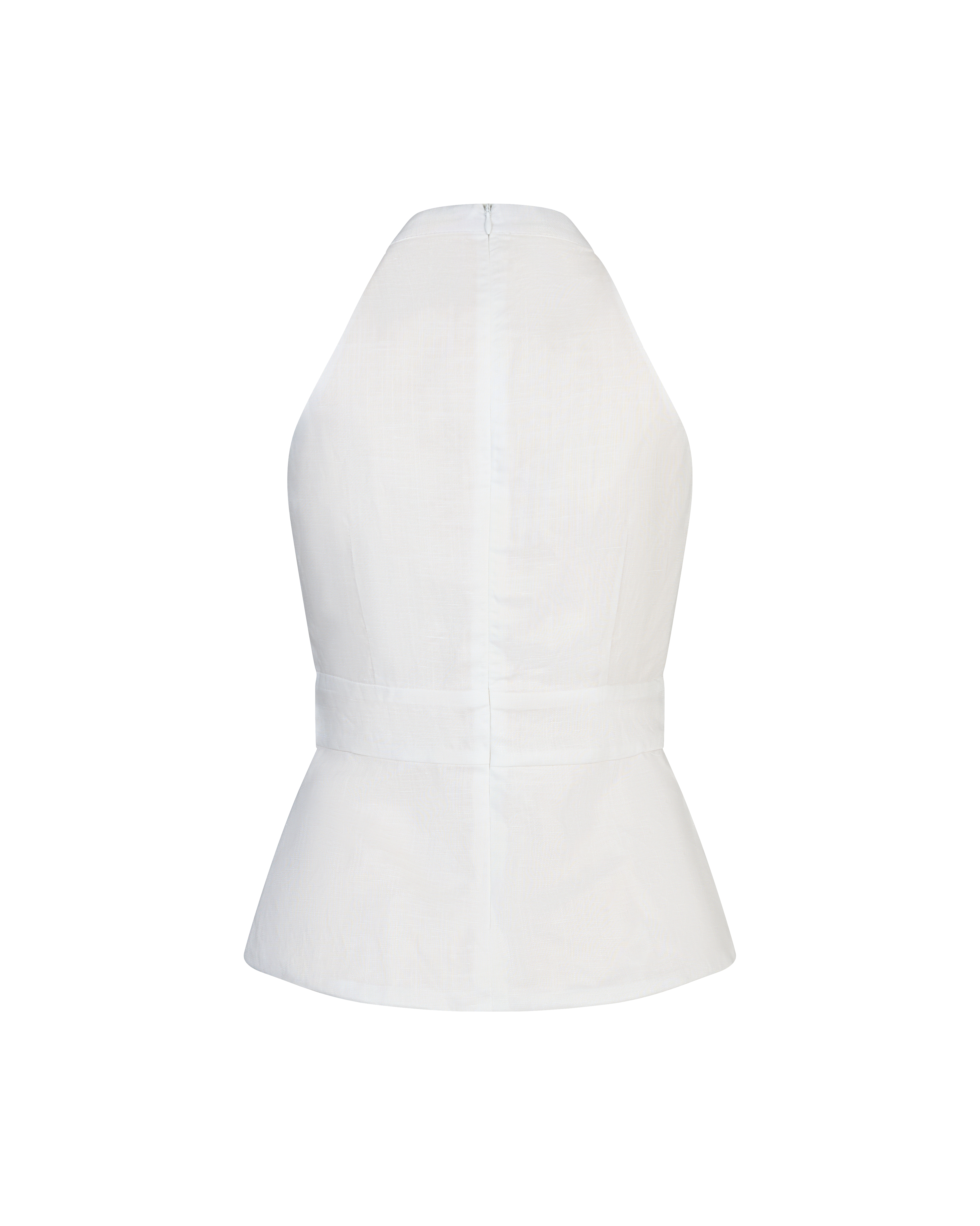 Full House Tied Collar Linen Padded Top in Ivory