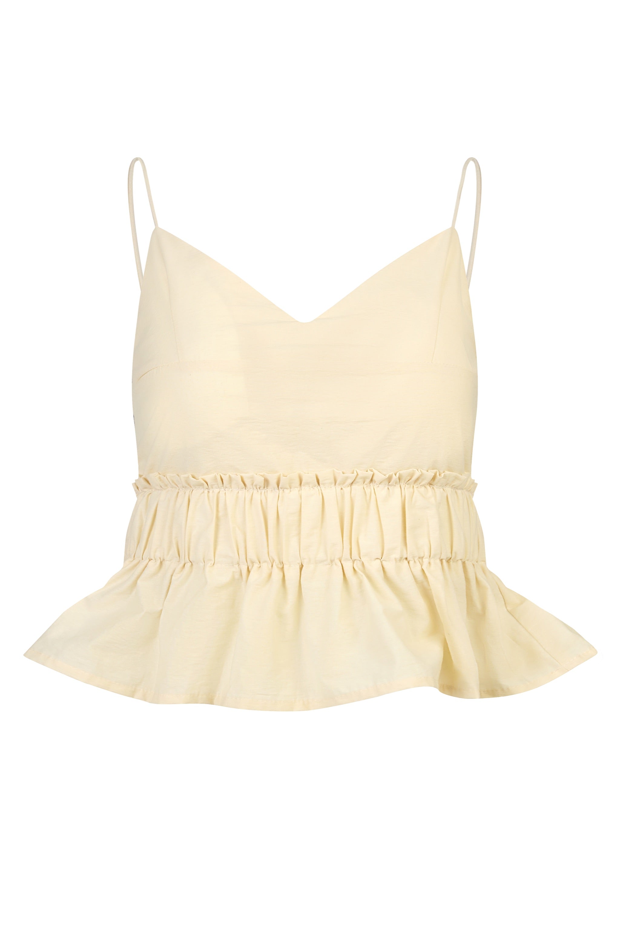 Poppy V-neck Padded Peplum Top in Yellow Creme