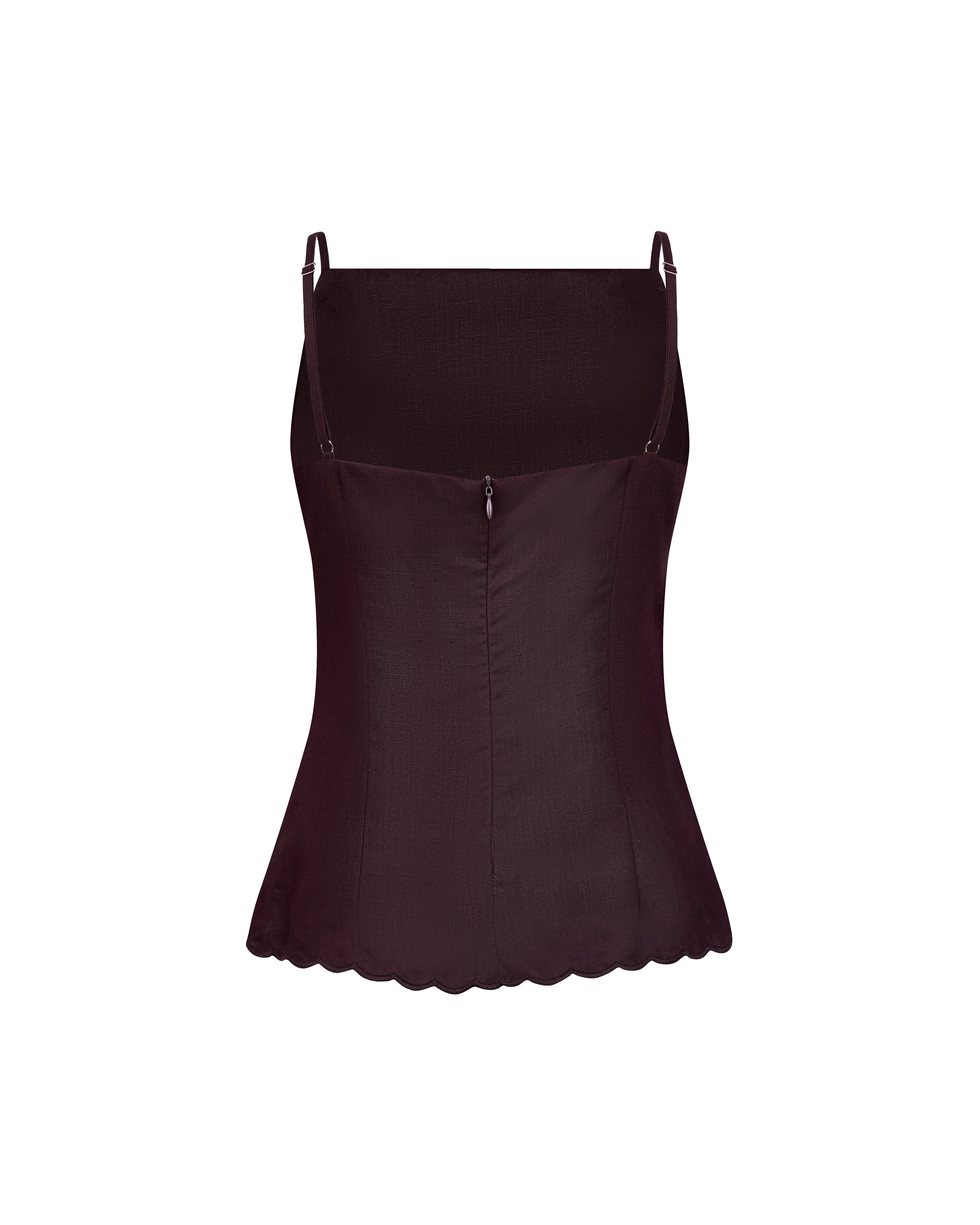 Keepsake Floral Embroidered Linen Top in Espresso