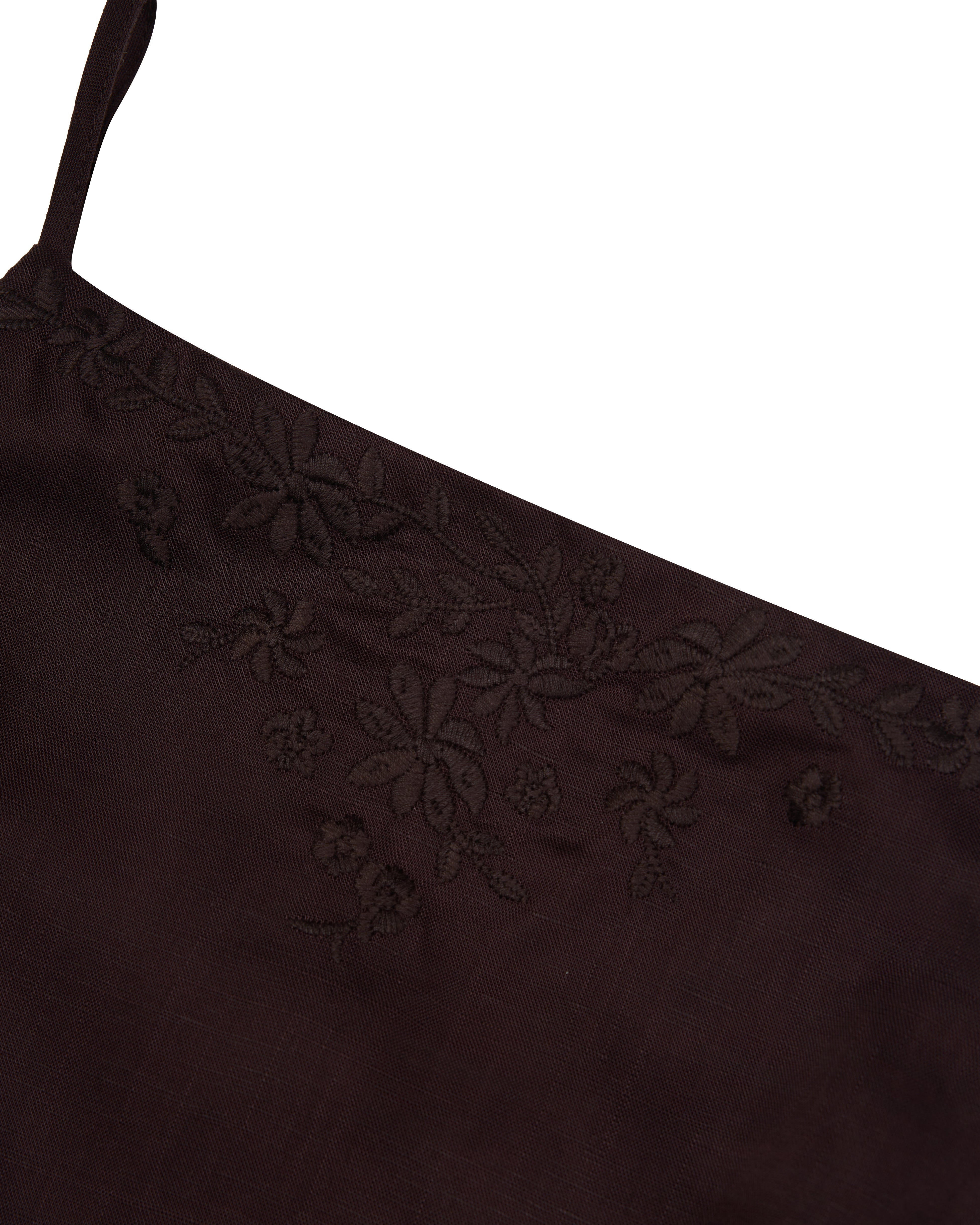 Keepsake Floral Embroidered Linen Top in Espresso