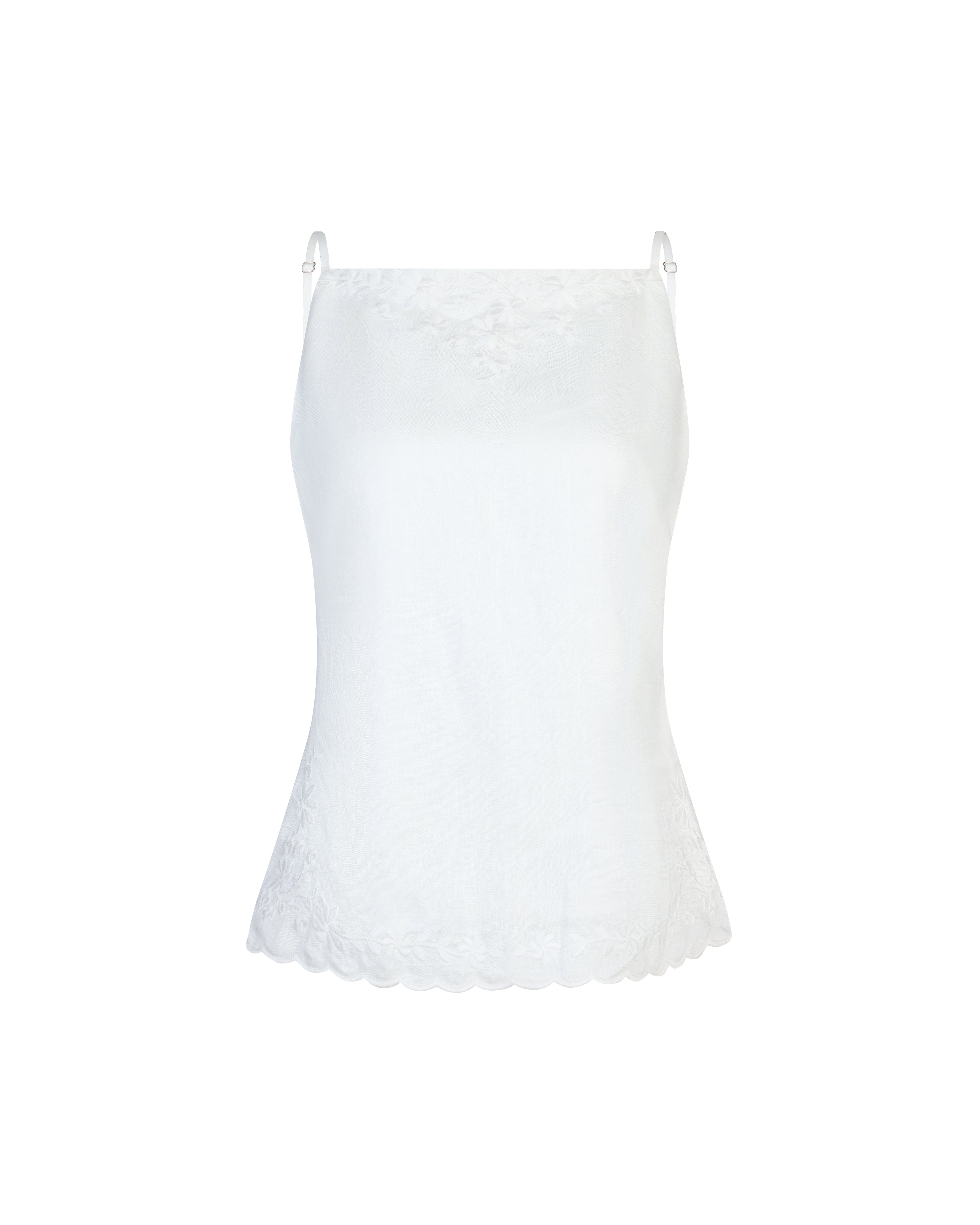 Keepsake Floral Embroidered Linen Top in Ivory