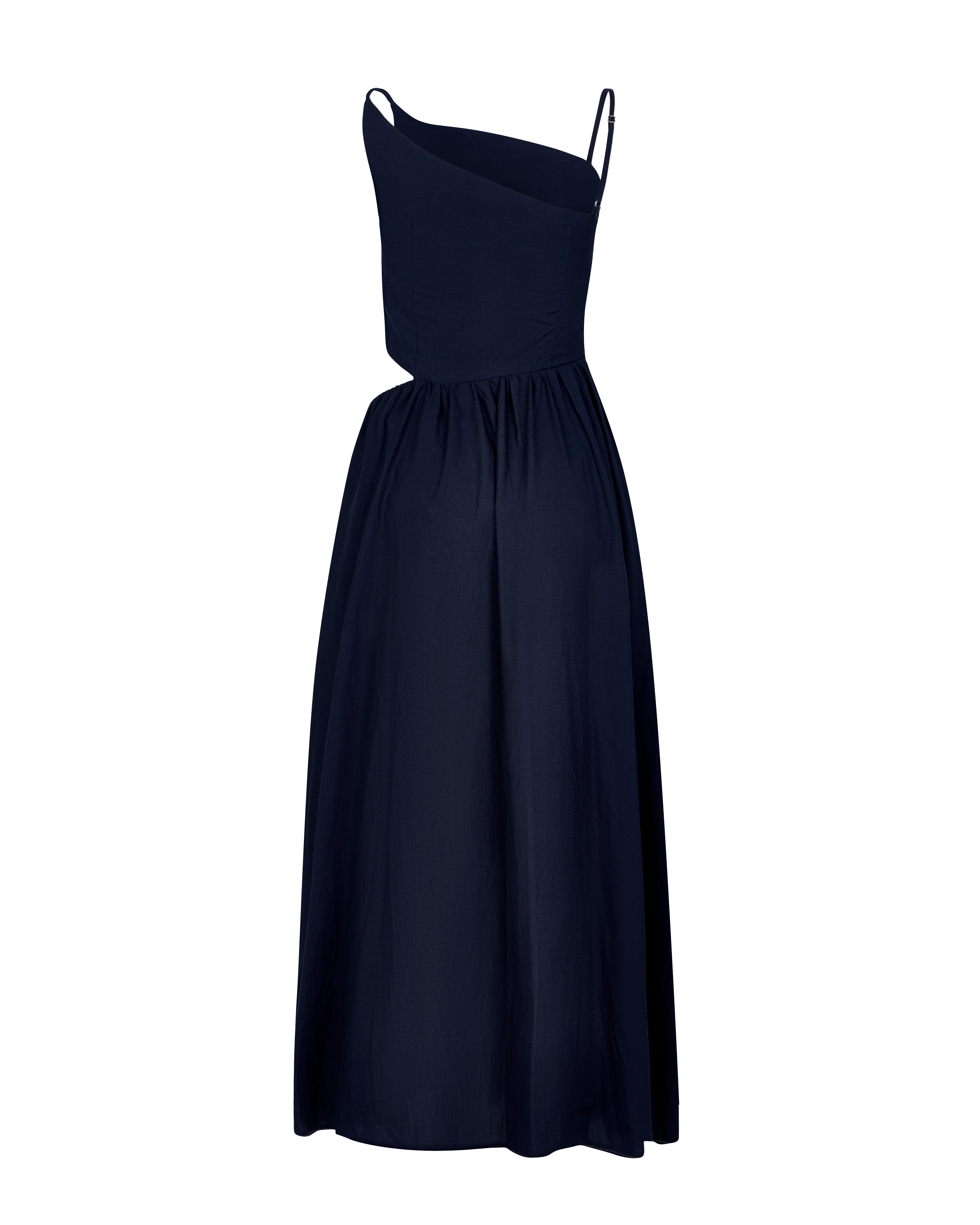 Upside Asymmetrical Cut-out Padded Dress in Navy