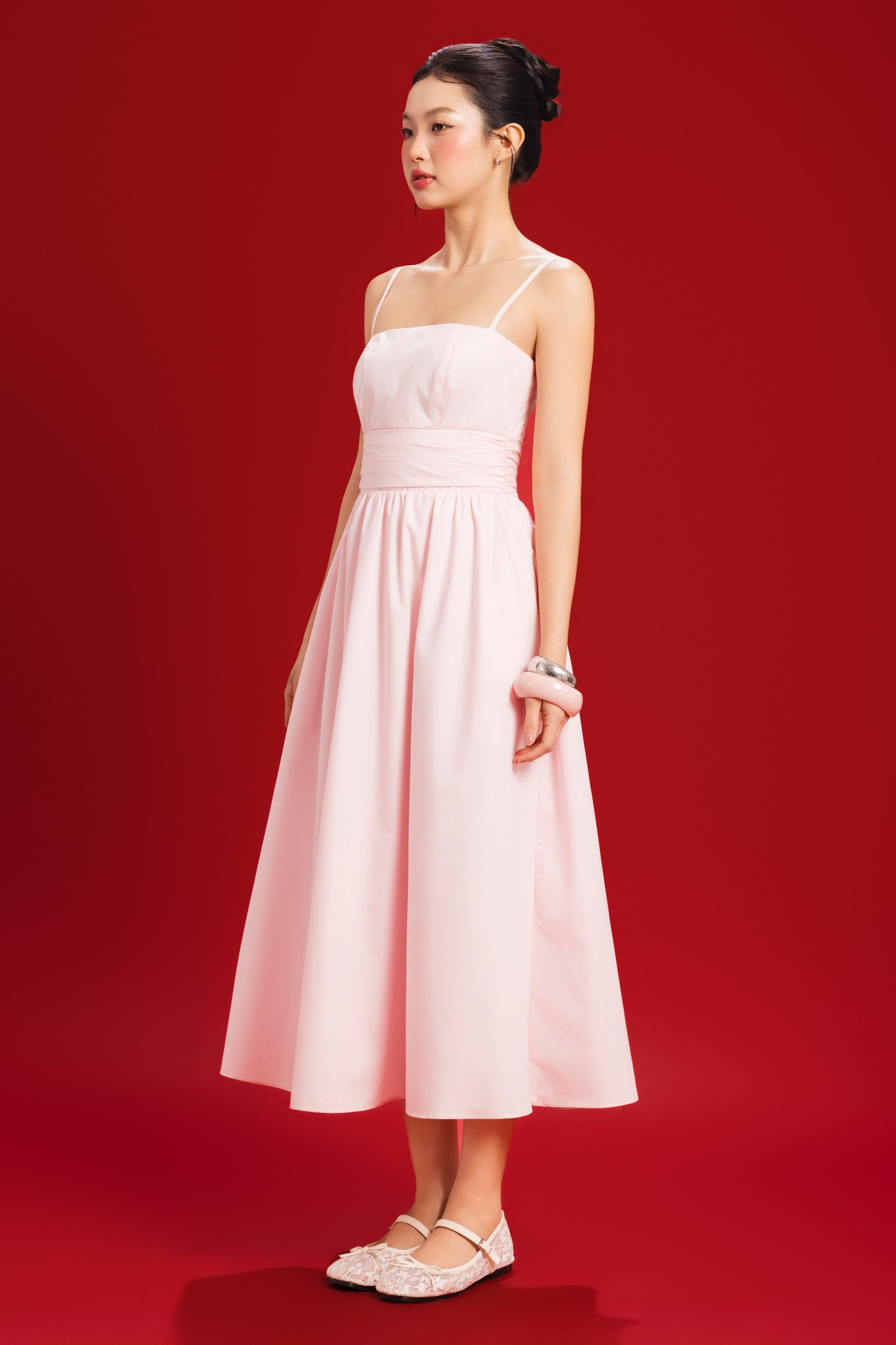 Long Live Fit-and-flare Padded Midi Dress in Cherry Blossom