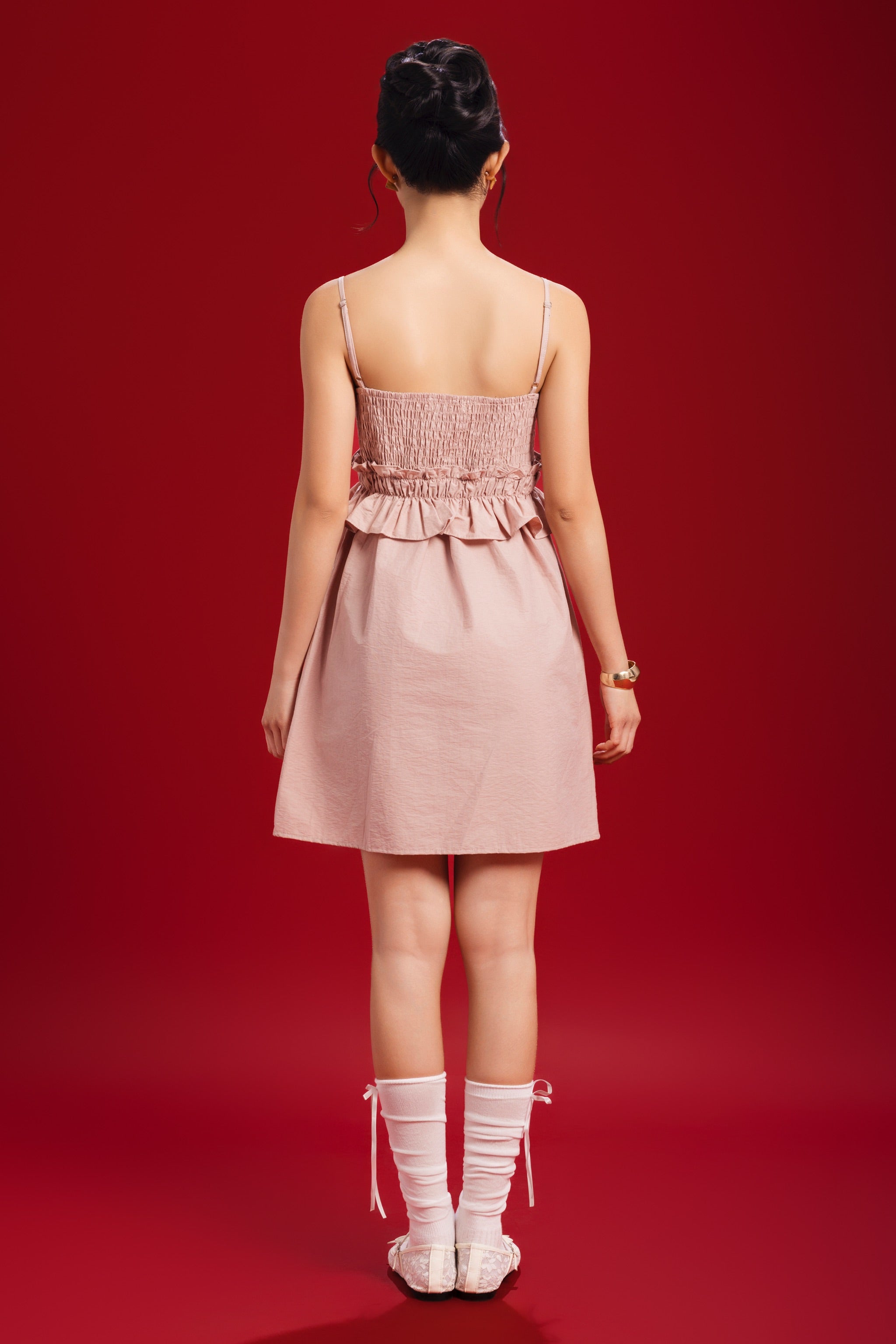 Buttercup Smocked Ruffle Babydoll Dress in Dusty Pink