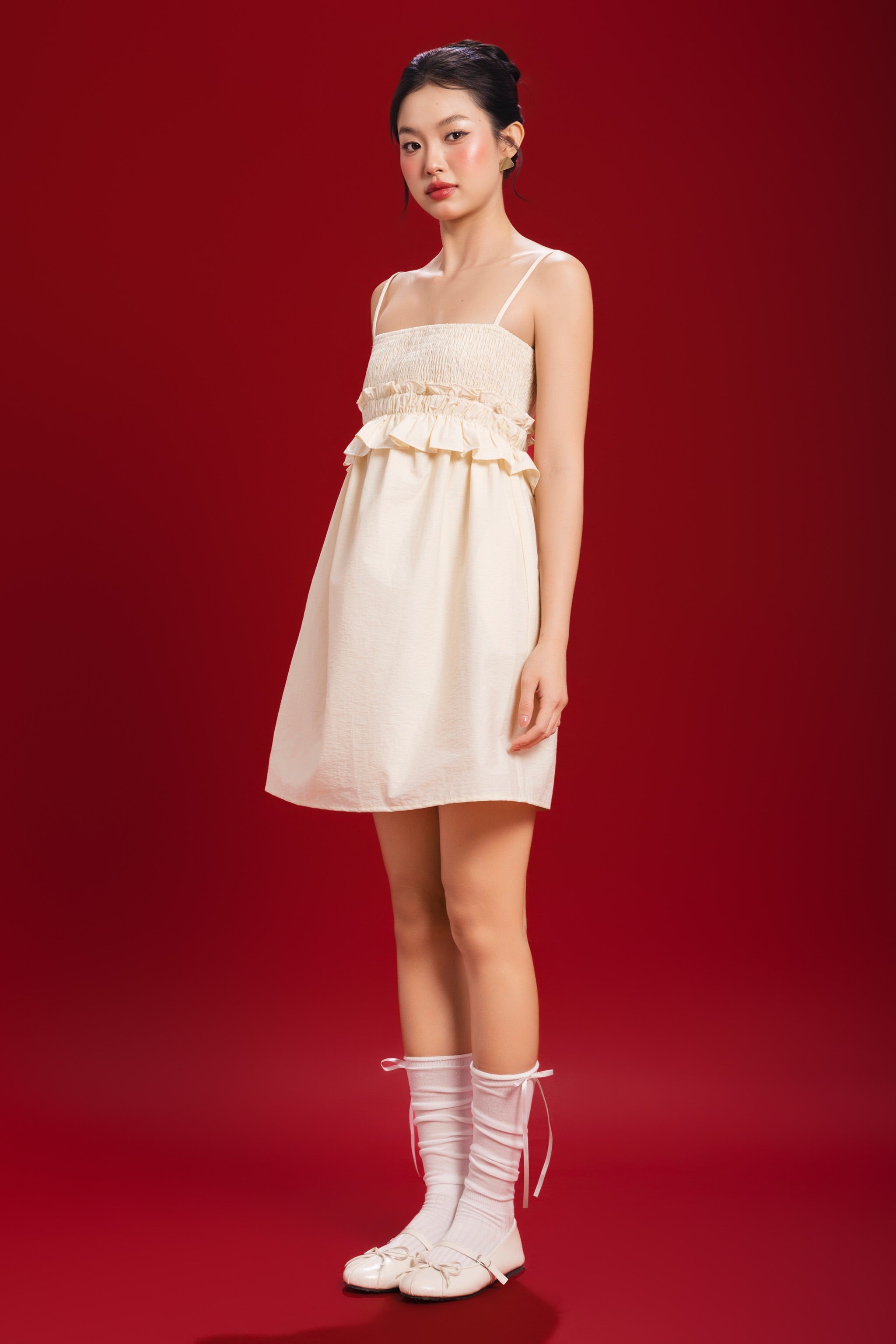 Buttercup Smocked Ruffle Babydoll Dress in Yellow Creme