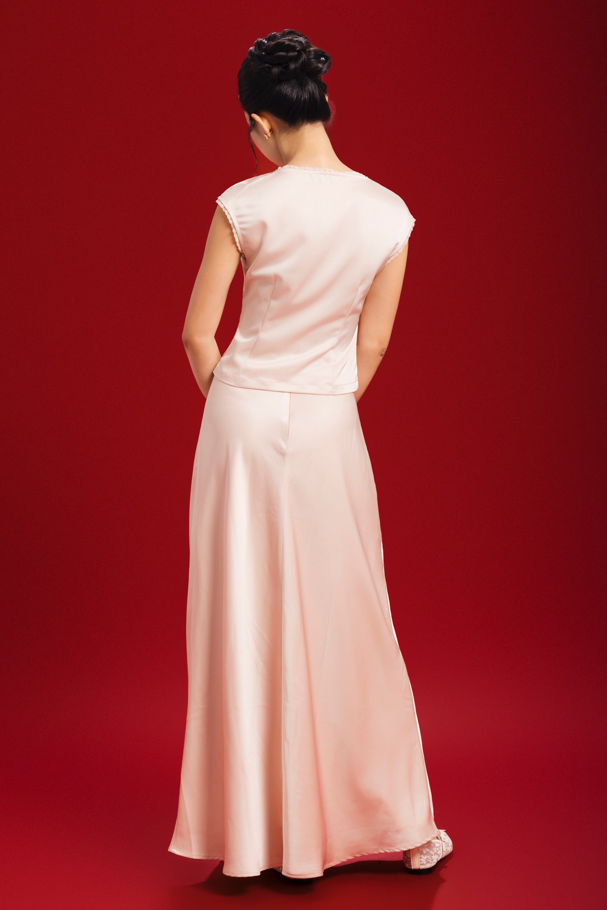 Allure Satin Maxi Flare Skirt in Ballet Pink