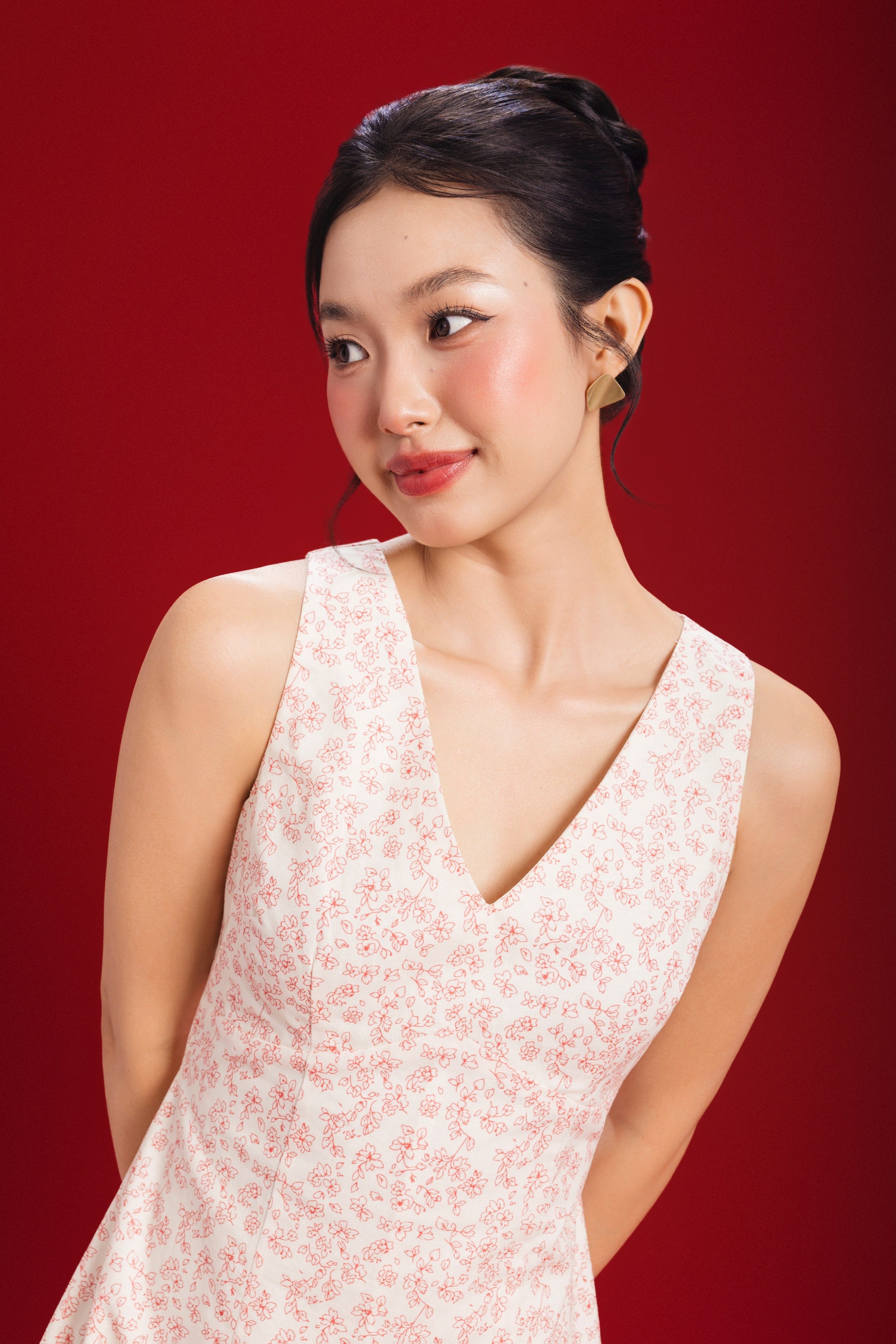 Blossom V-neck Floral Padded Mini Dress in Petals At Ease (Red)