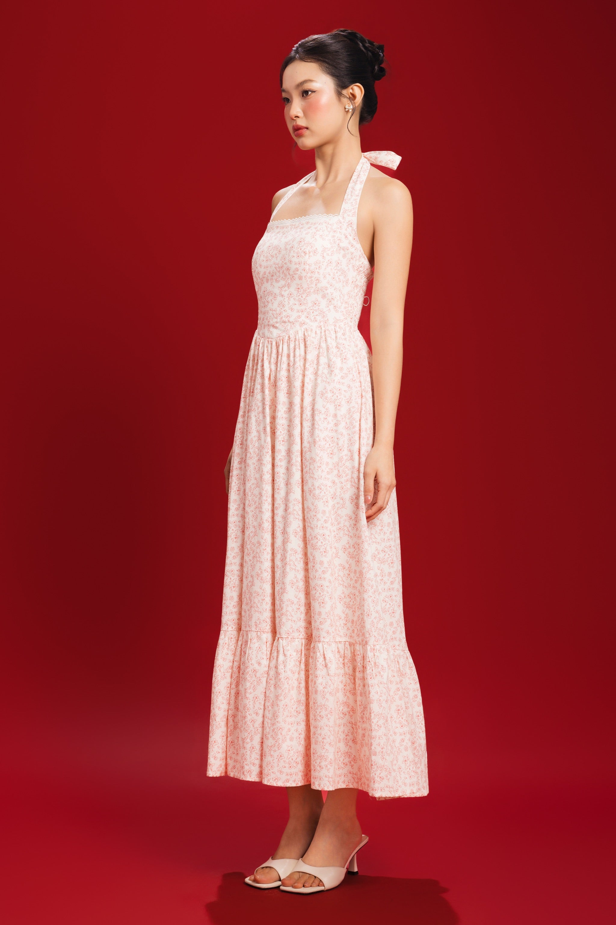 Girl Crush Halter Floral Padded Maxi Dress in Petals At Ease (Red)