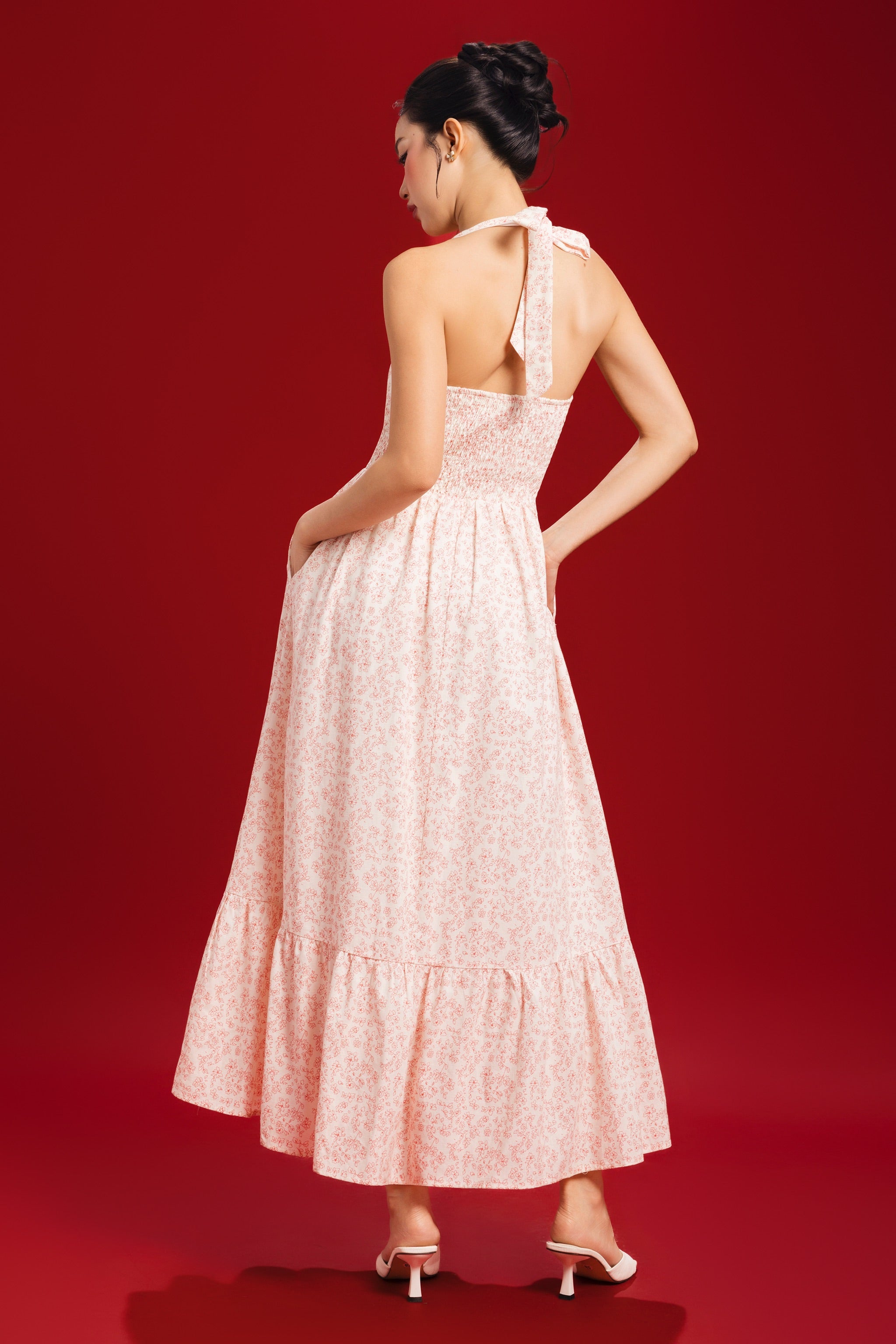 Girl Crush Halter Floral Padded Maxi Dress in Petals At Ease (Red)