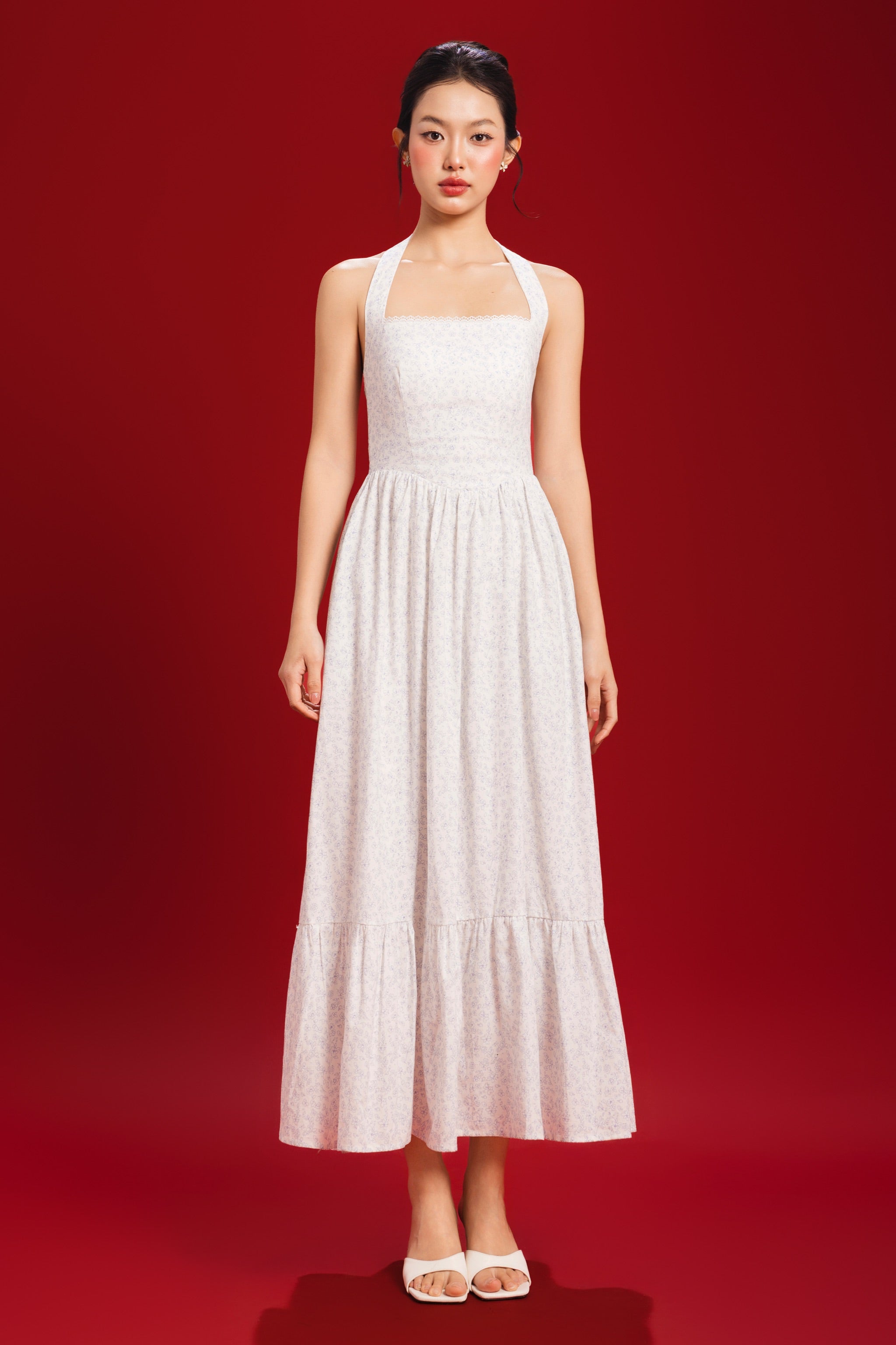 Girl Crush Halter Floral Padded Maxi Dress in Petals At Ease (Blue)