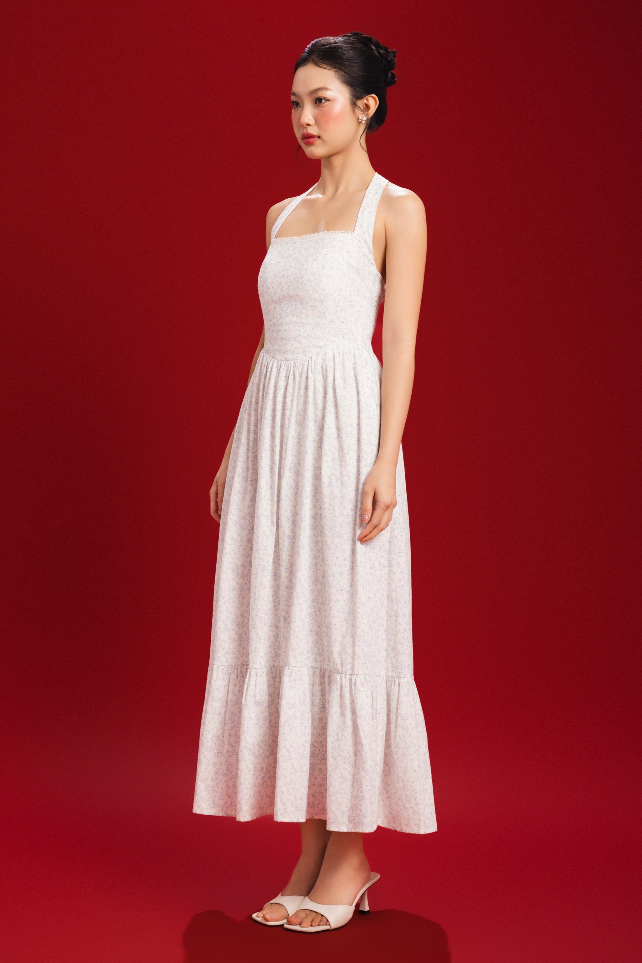 Girl Crush Halter Floral Padded Maxi Dress in Petals At Ease (Blue)