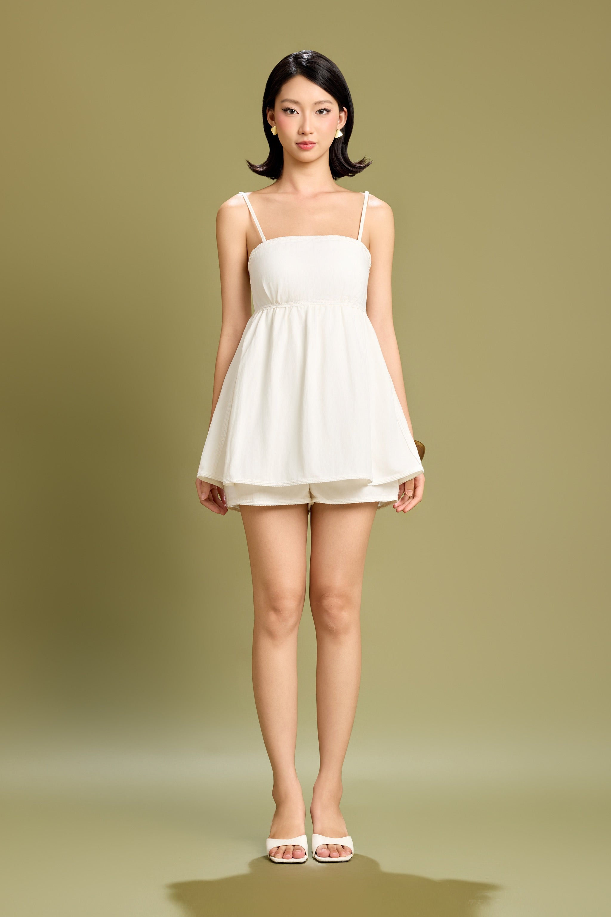 (RESTOCKED) Make Me Blush Babydoll Lace Trim Padded Romper in Ivory