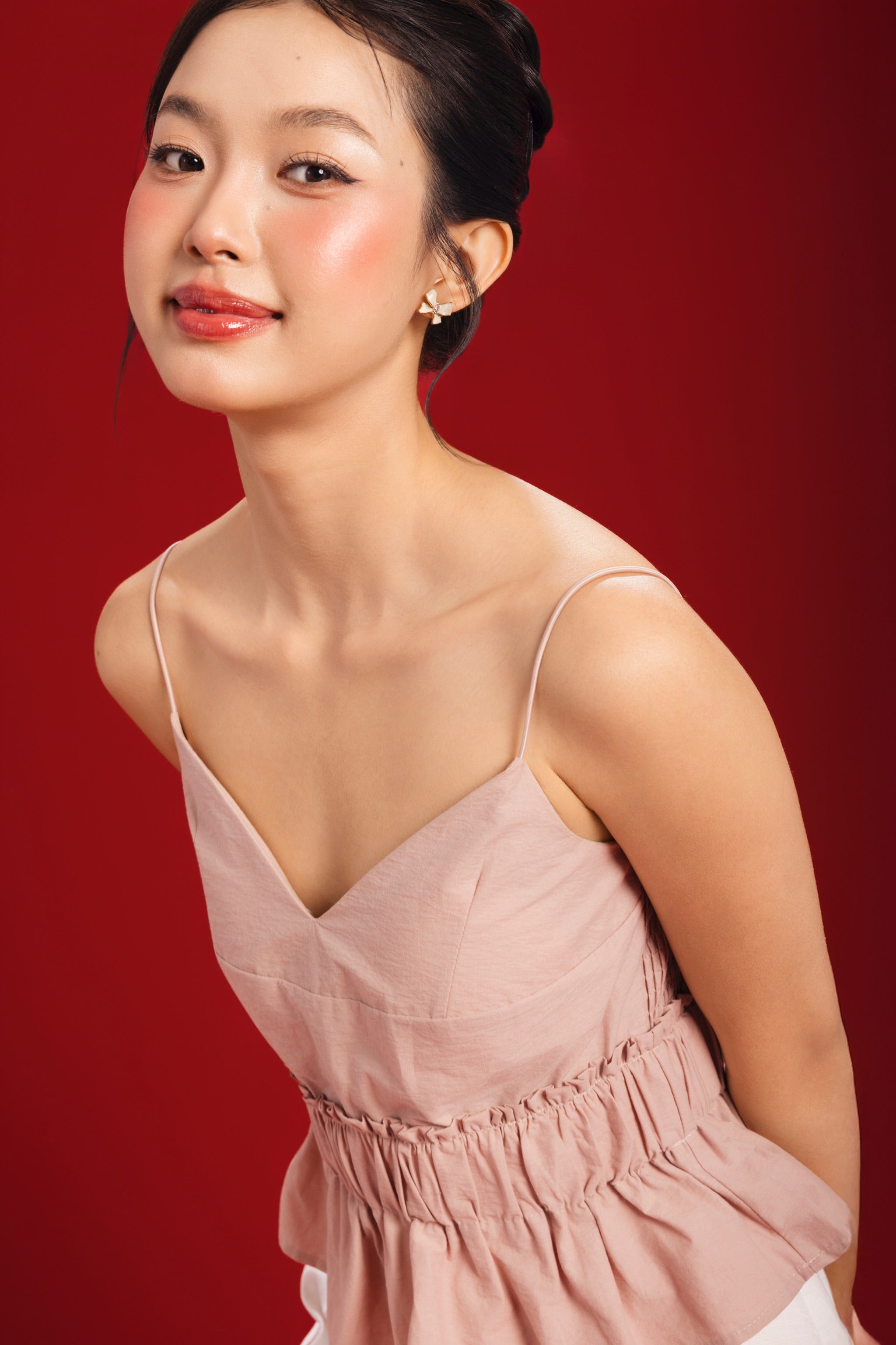 Poppy V-neck Padded Peplum Top in Dusty Pink