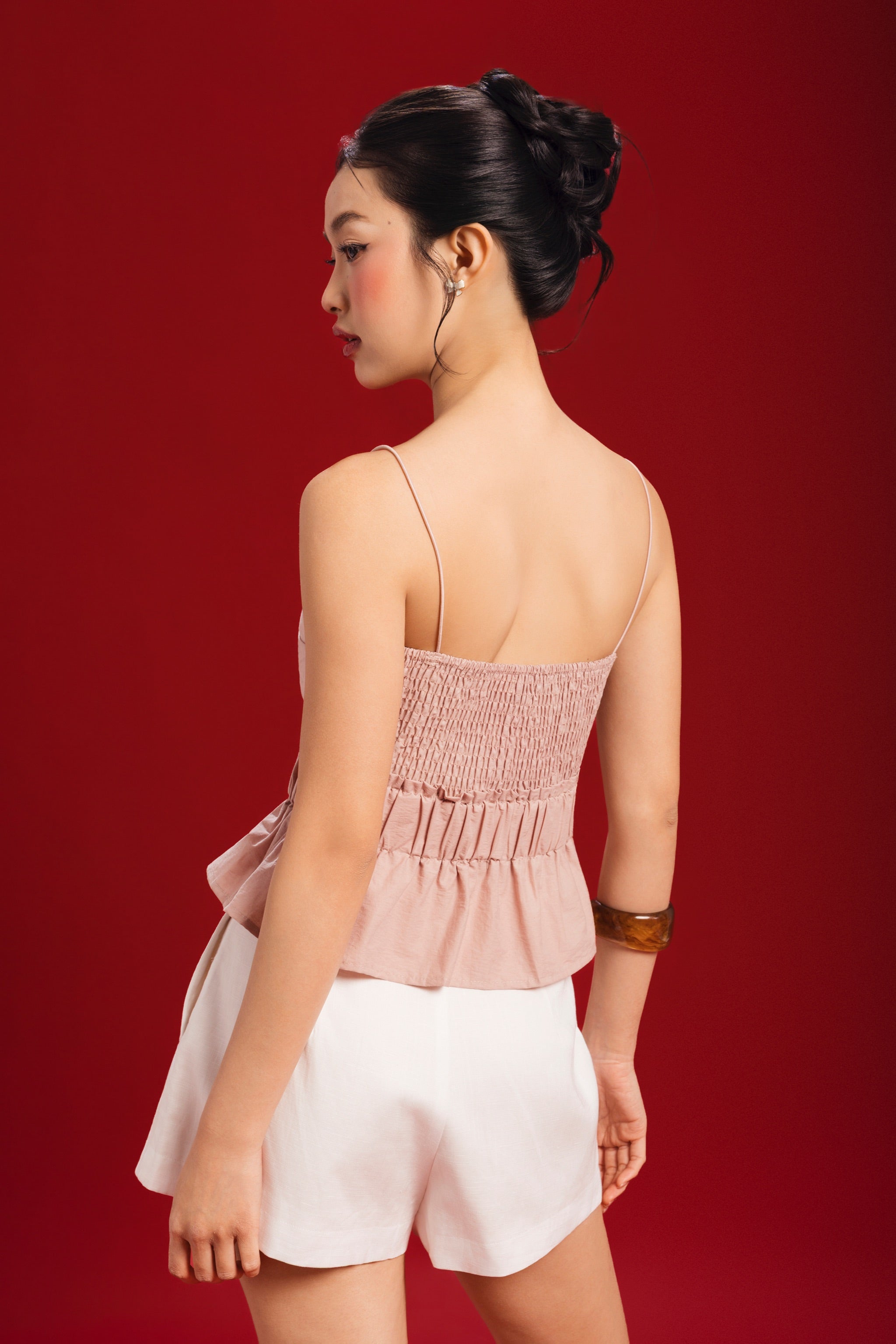 Poppy V-neck Padded Peplum Top in Dusty Pink