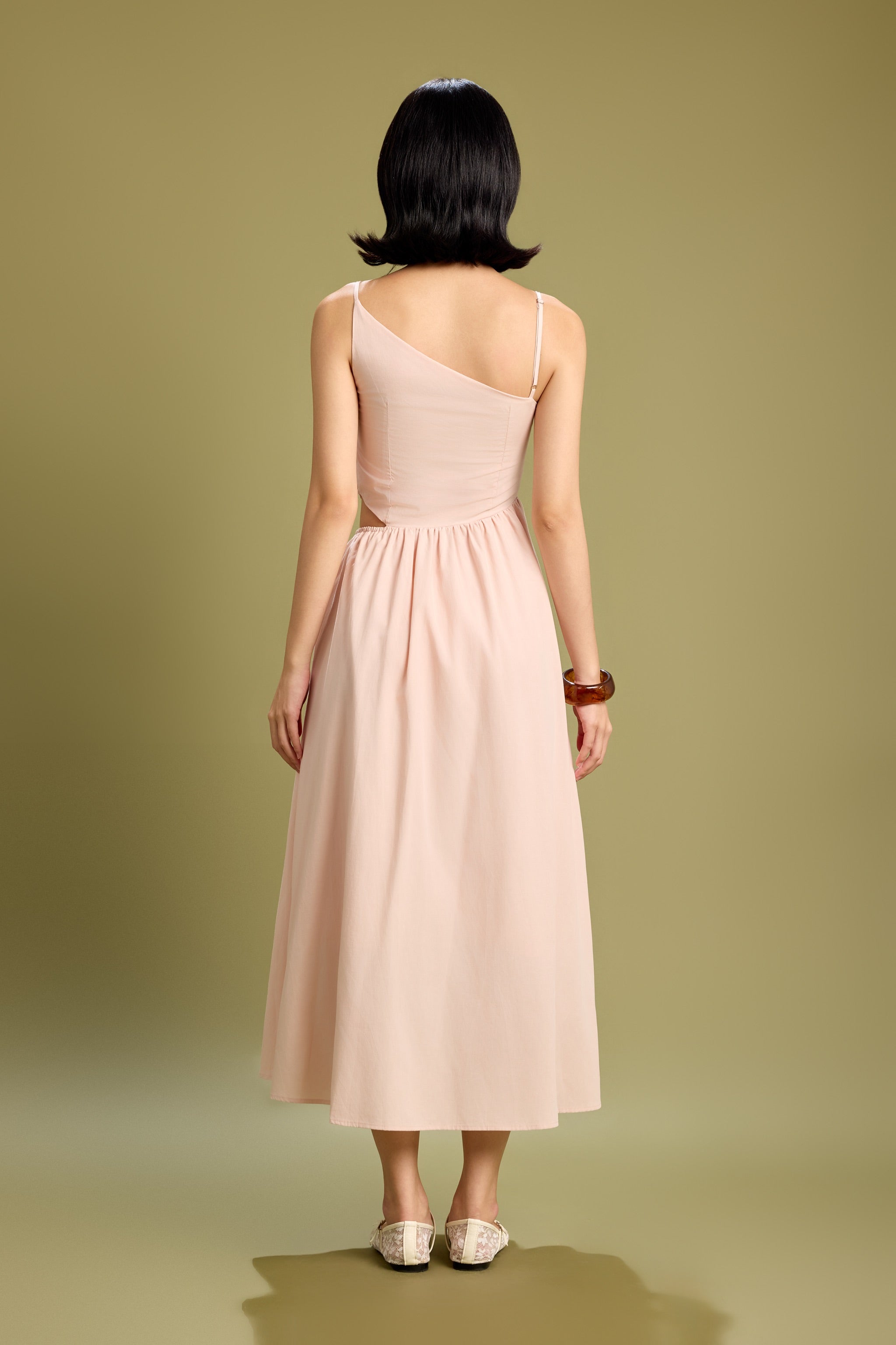 Upside Asymmetrical Cut-out Padded Dress in Crepe Pink
