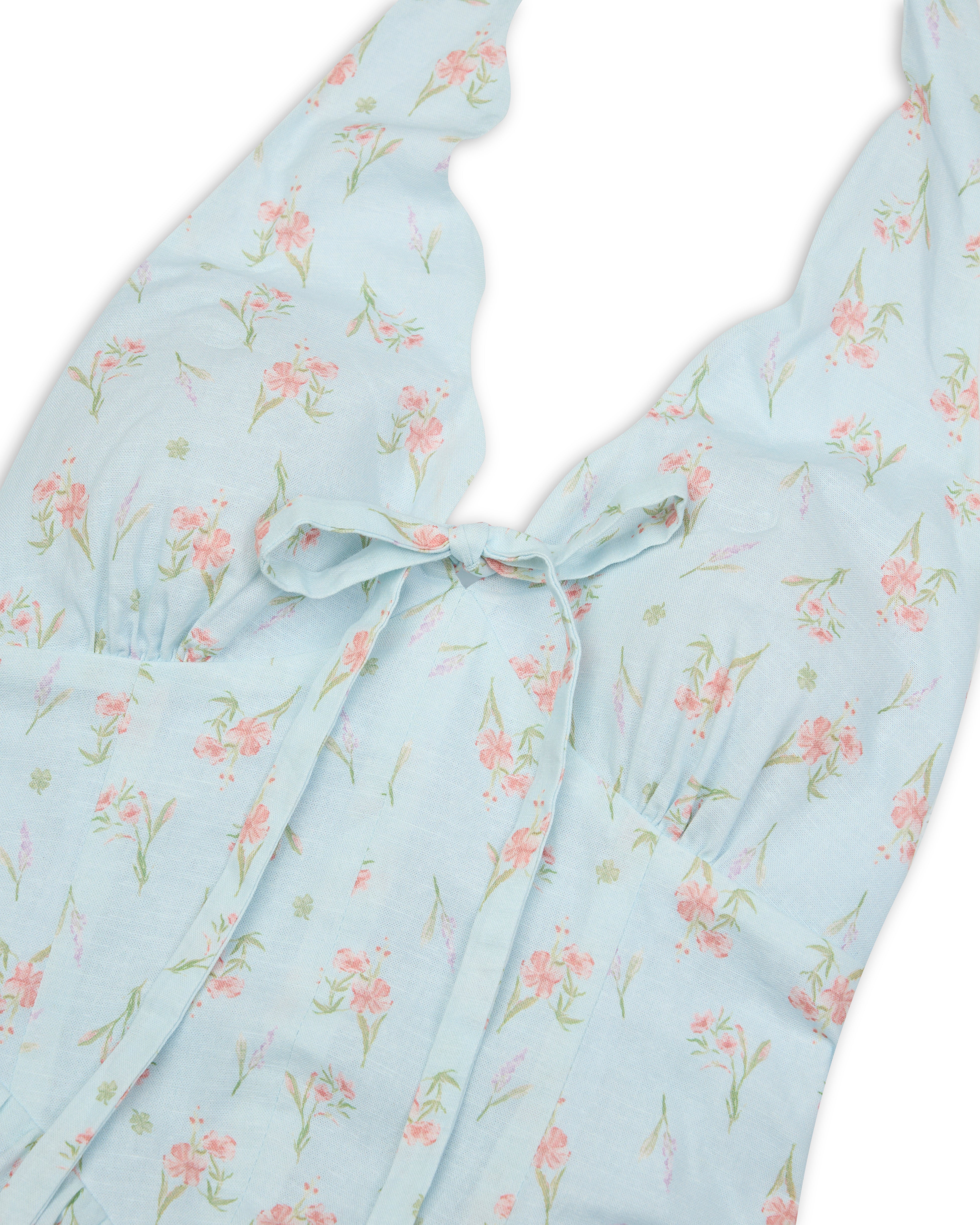 Broadway Scallop Halter Maxi Padded Dress in Lucky Bloom (Blue)