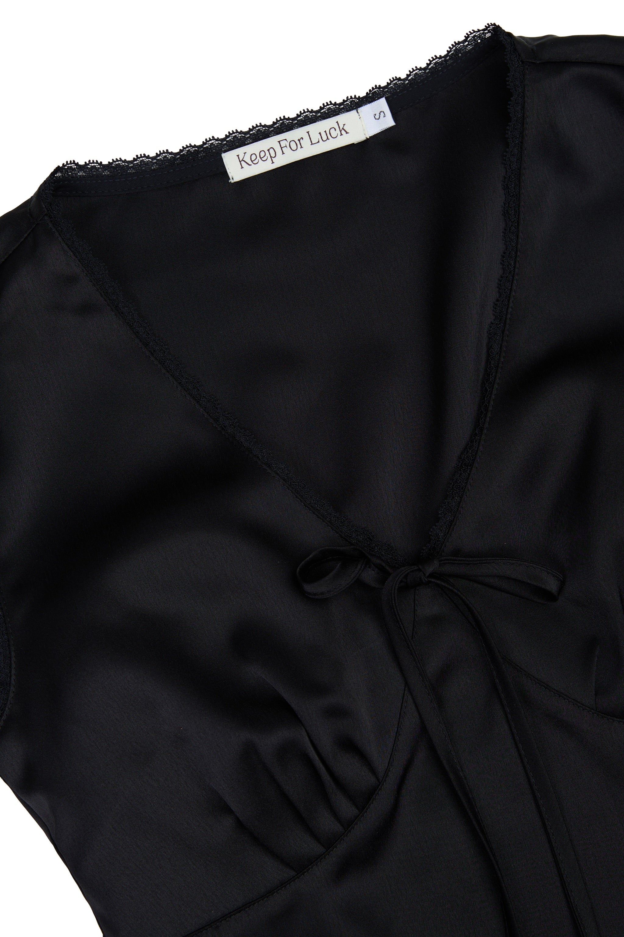 [BUNDLE SET] Favoured Lace Trim V-neck Padded Satin Top & Allure Satin Maxi Flare Skirt in Black