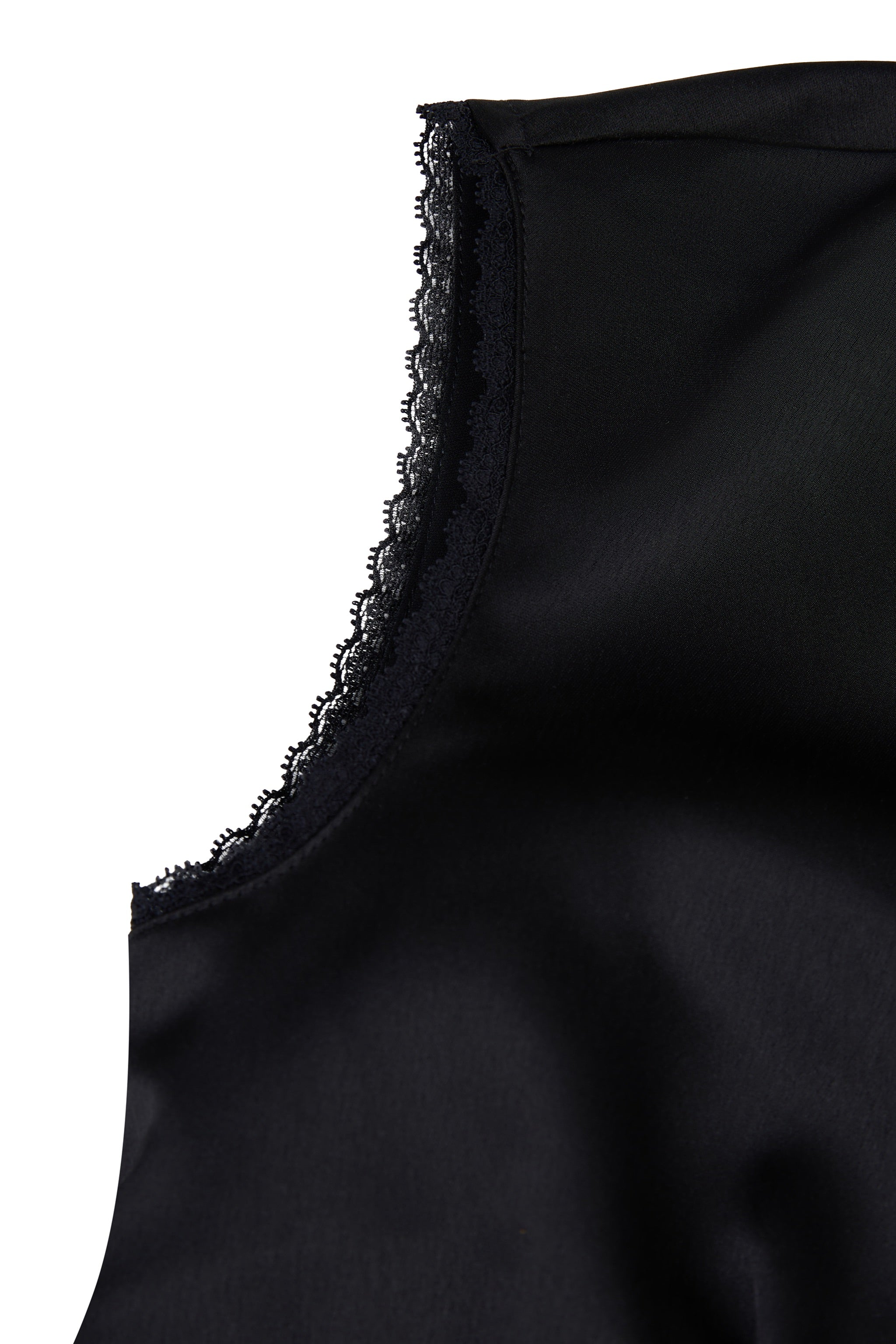 Favoured Lace Trim V-neck Padded Satin Top in Black