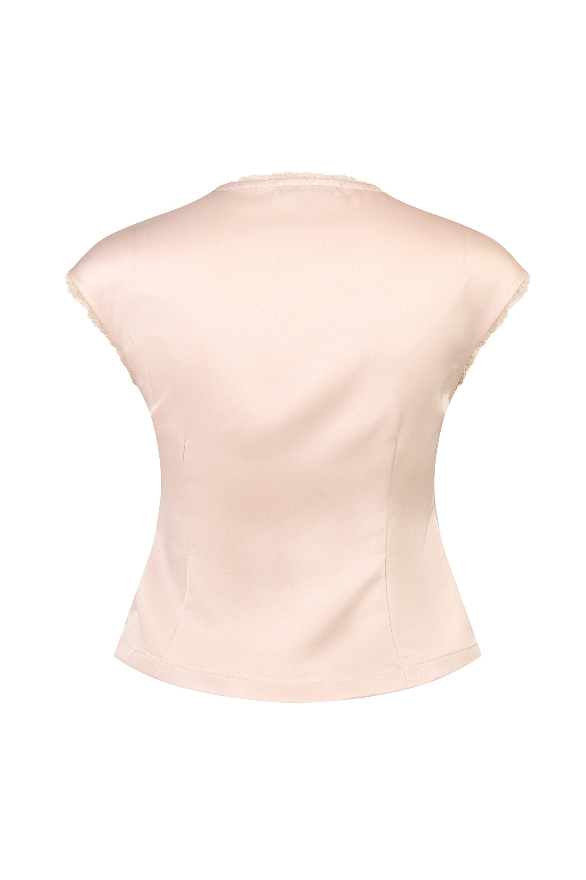 Favoured Lace Trim V-neck Padded Satin Top in Ballet Pink