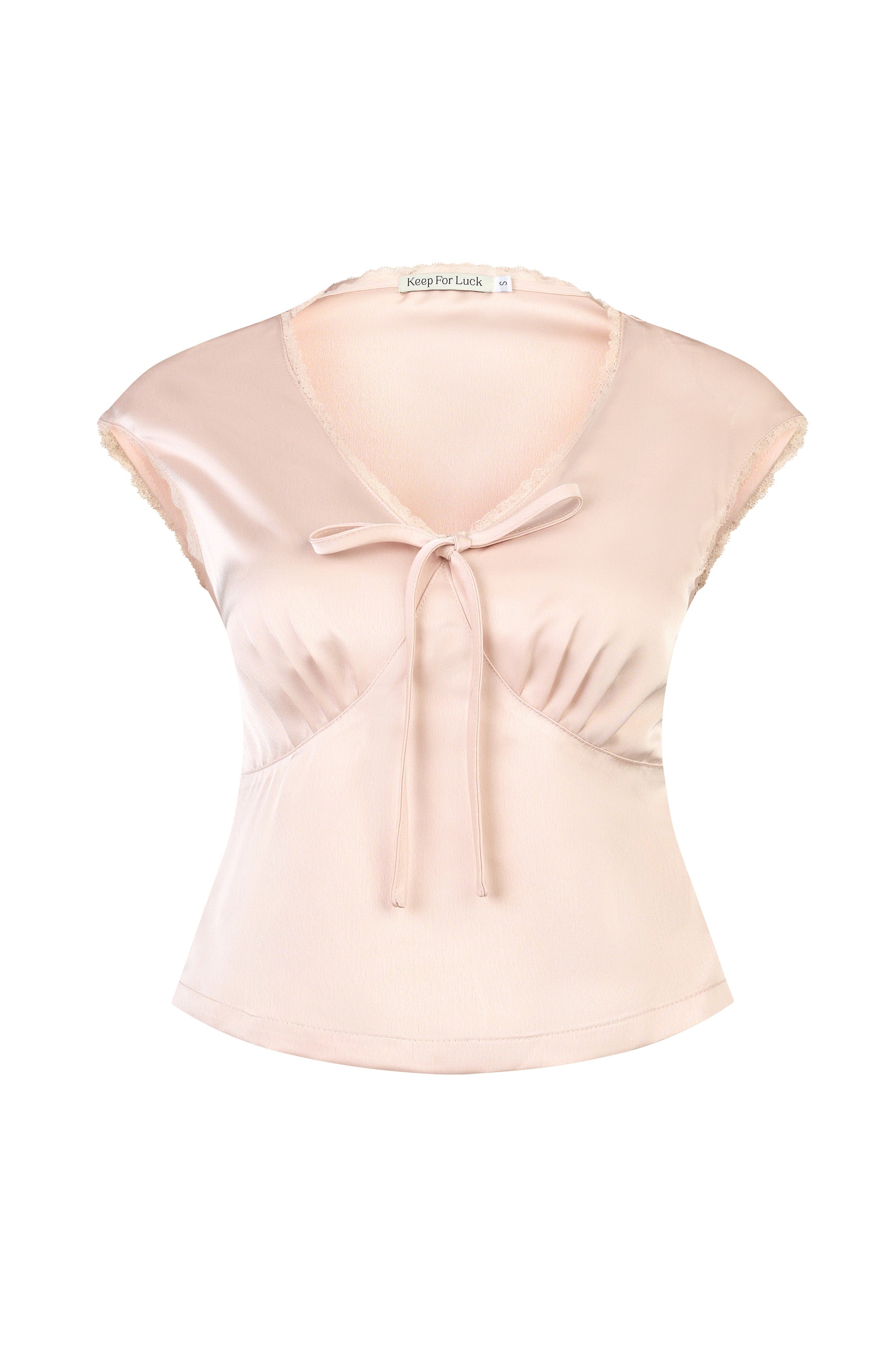 Favoured Lace Trim V-neck Padded Satin Top in Ballet Pink