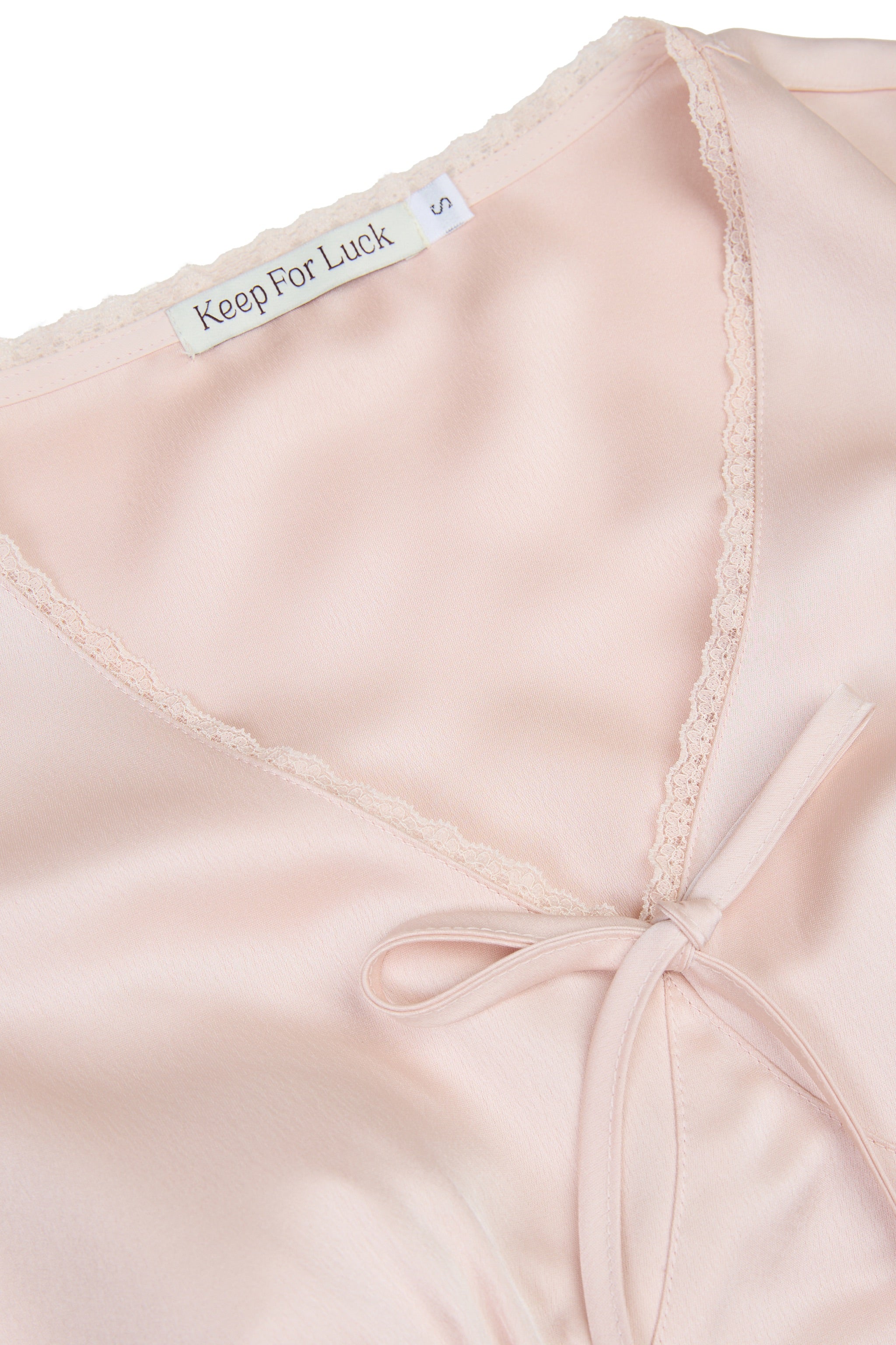 [BUNDLE SET] Favoured Lace Trim V-neck Padded Satin Top & Allure Satin Maxi Flare Skirt in Ballet Pink