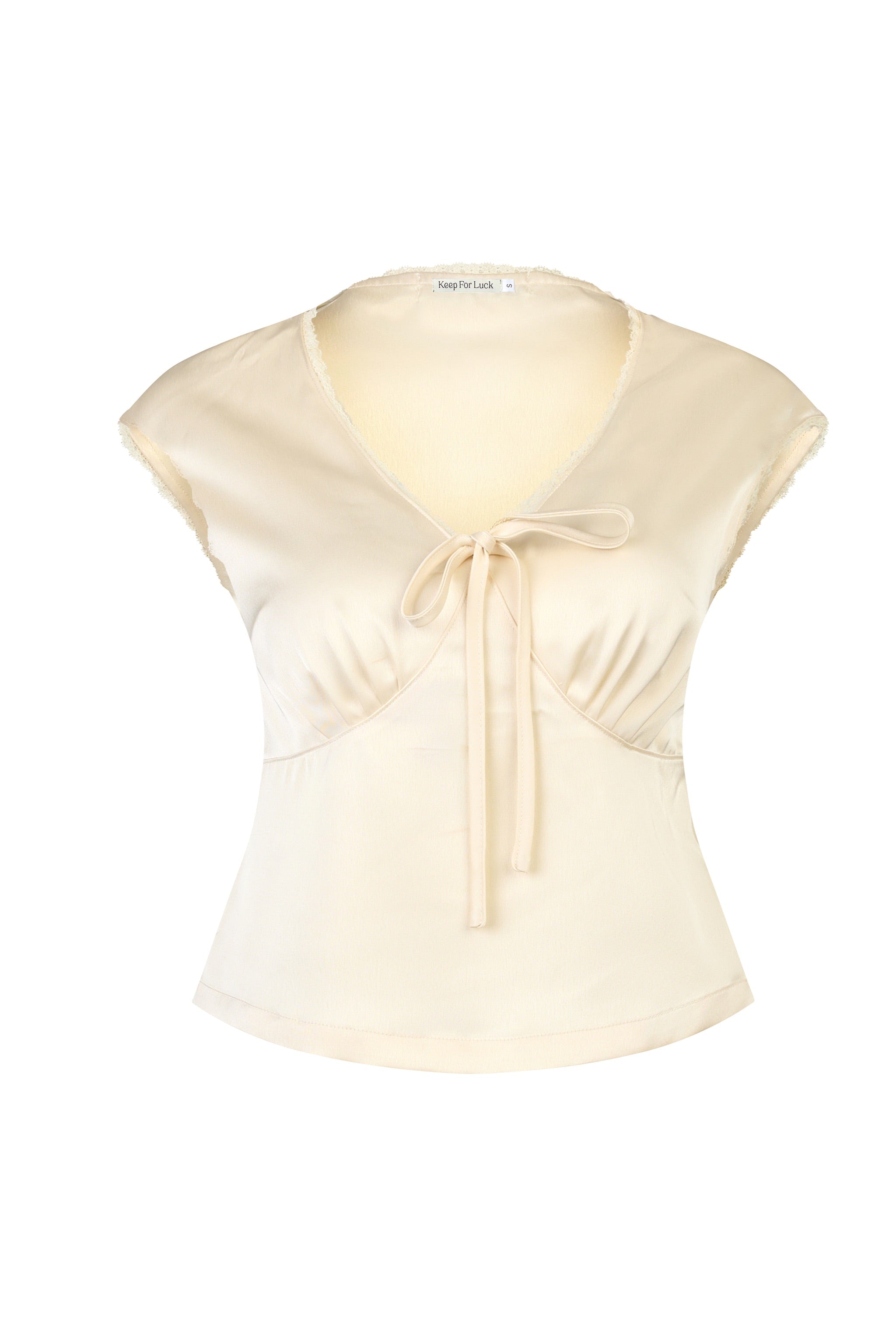 Favoured Lace Trim V-neck Padded Satin Top in Champagne