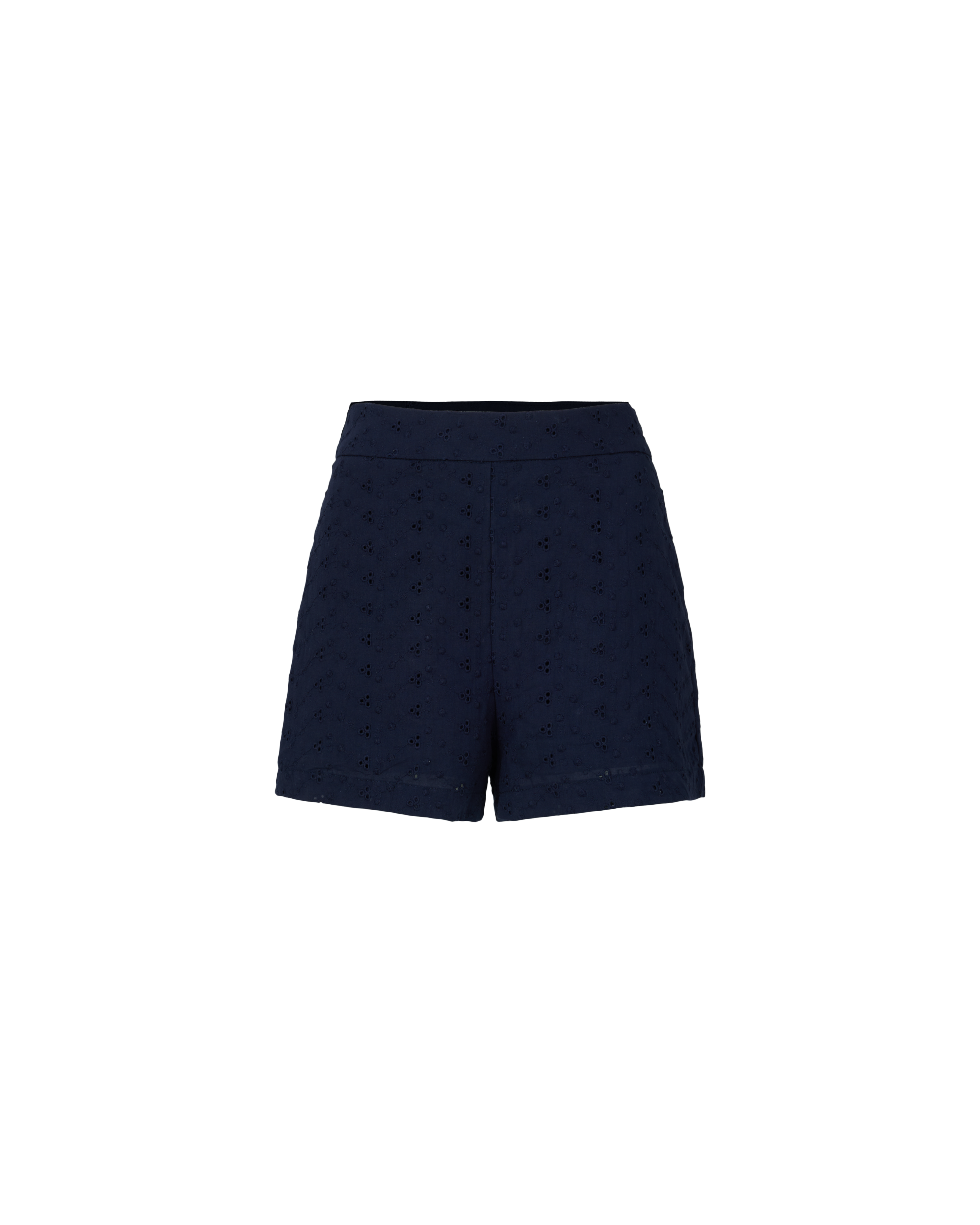 Short Notice Eyelet A-Line Shorts in Navy