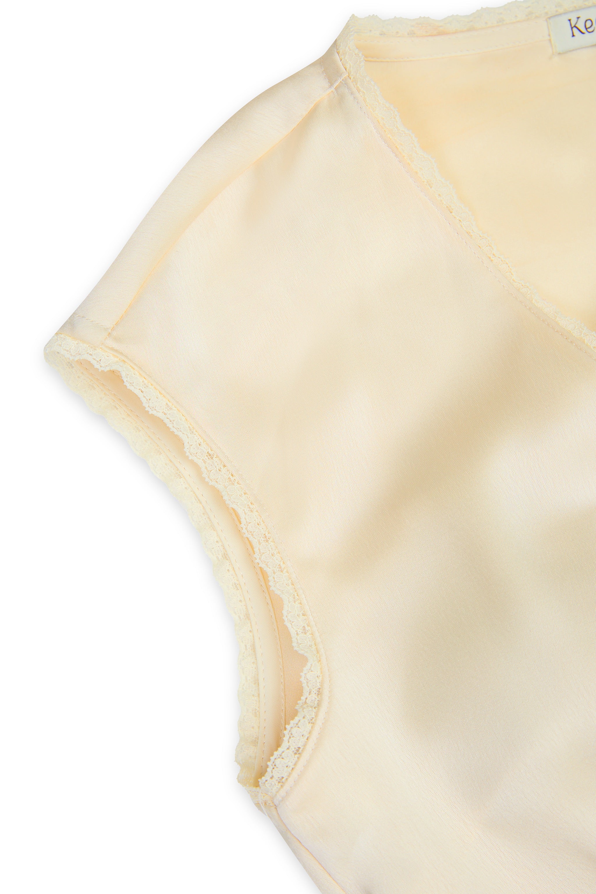 Favoured Lace Trim V-neck Padded Satin Top in Champagne