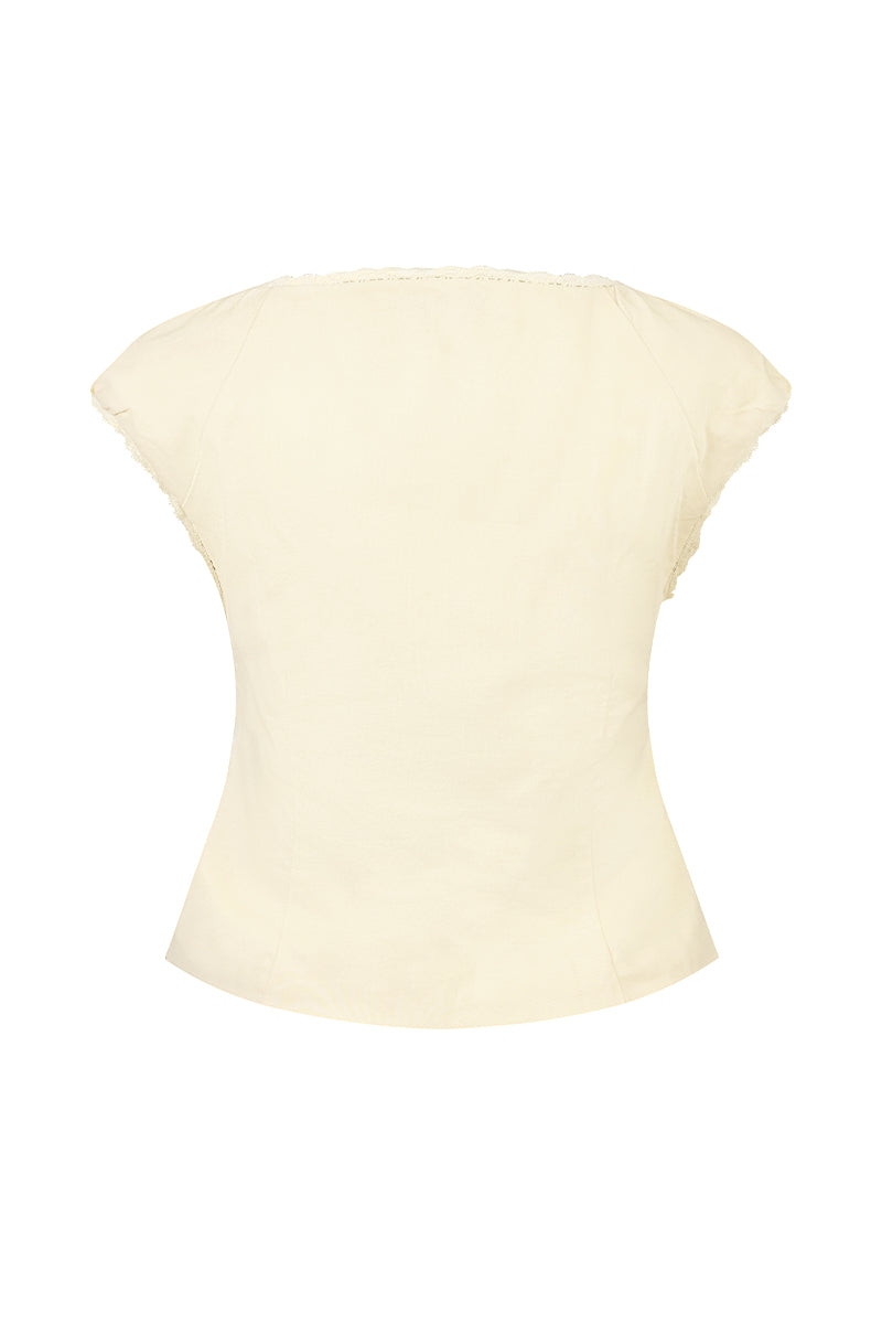 Honey Season Linen Cap Sleeve Top in Yellow Creme