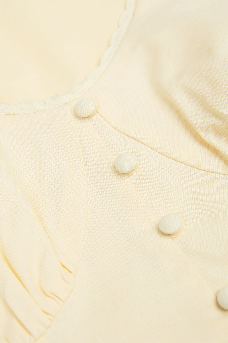 Honey Season Linen Cap Sleeve Top in Yellow Creme