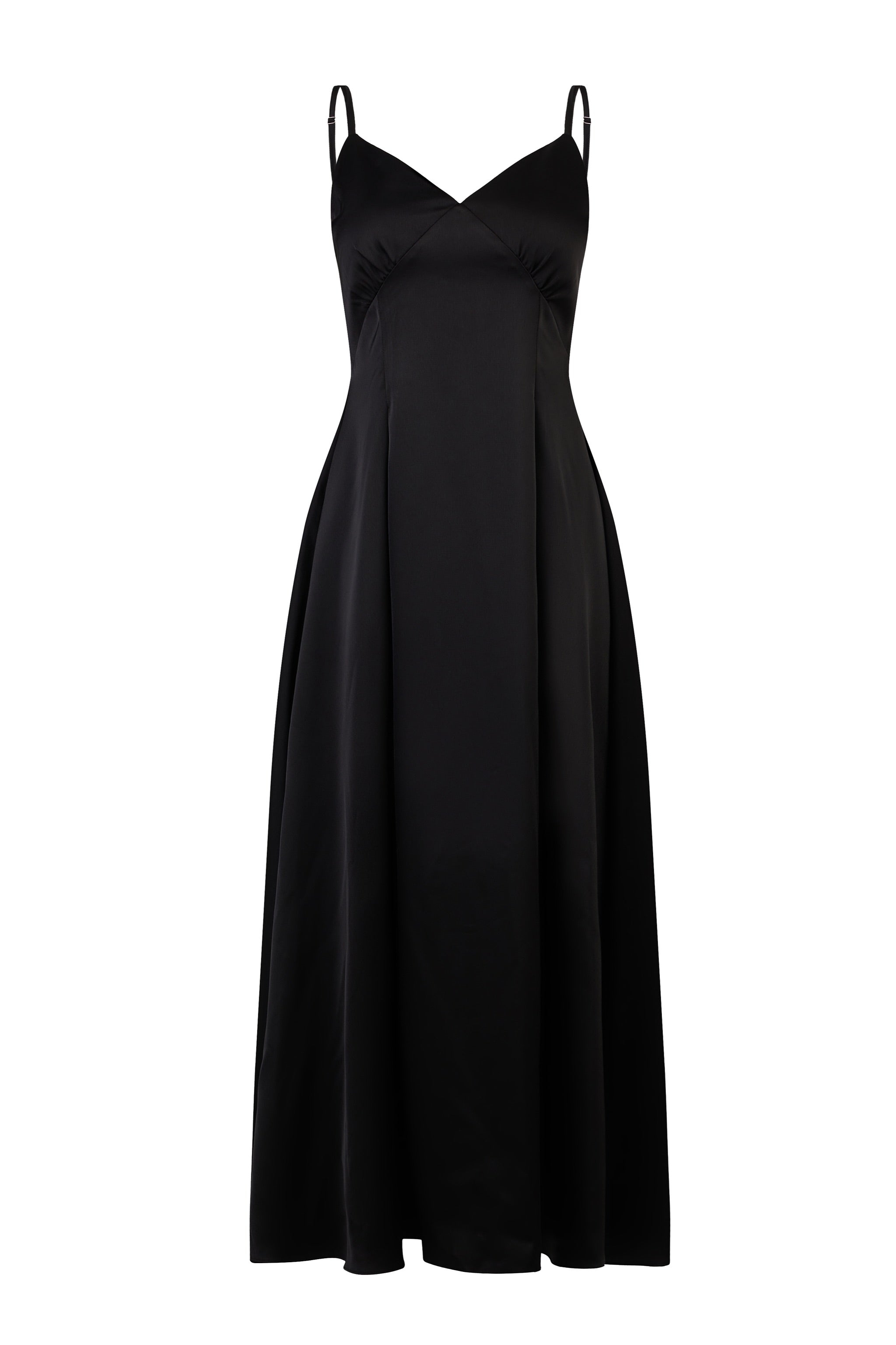 Opulence V-neck Padded Satin Dress in Black