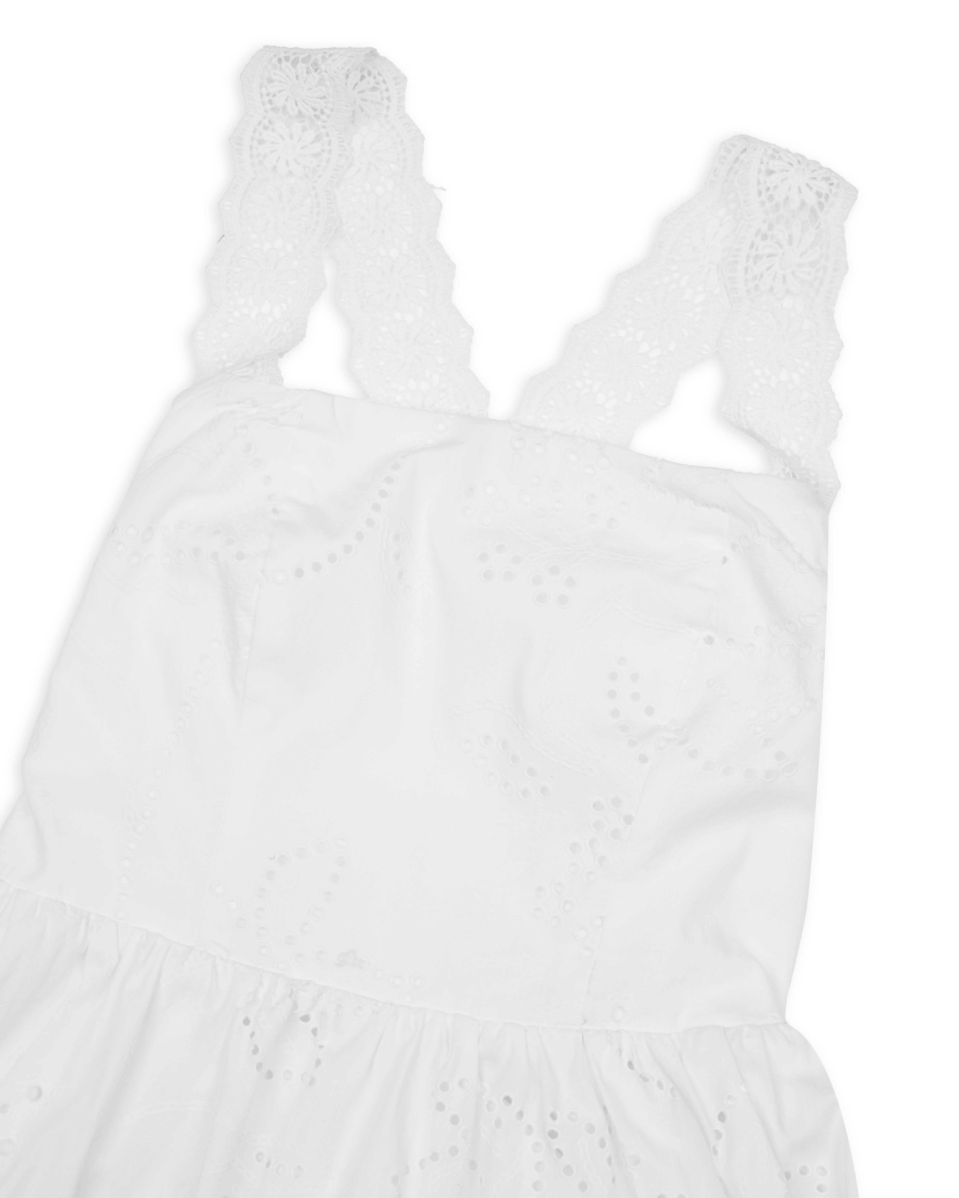 Smitten Crossback Eyelet Midaxi Padded Dress in Ivory