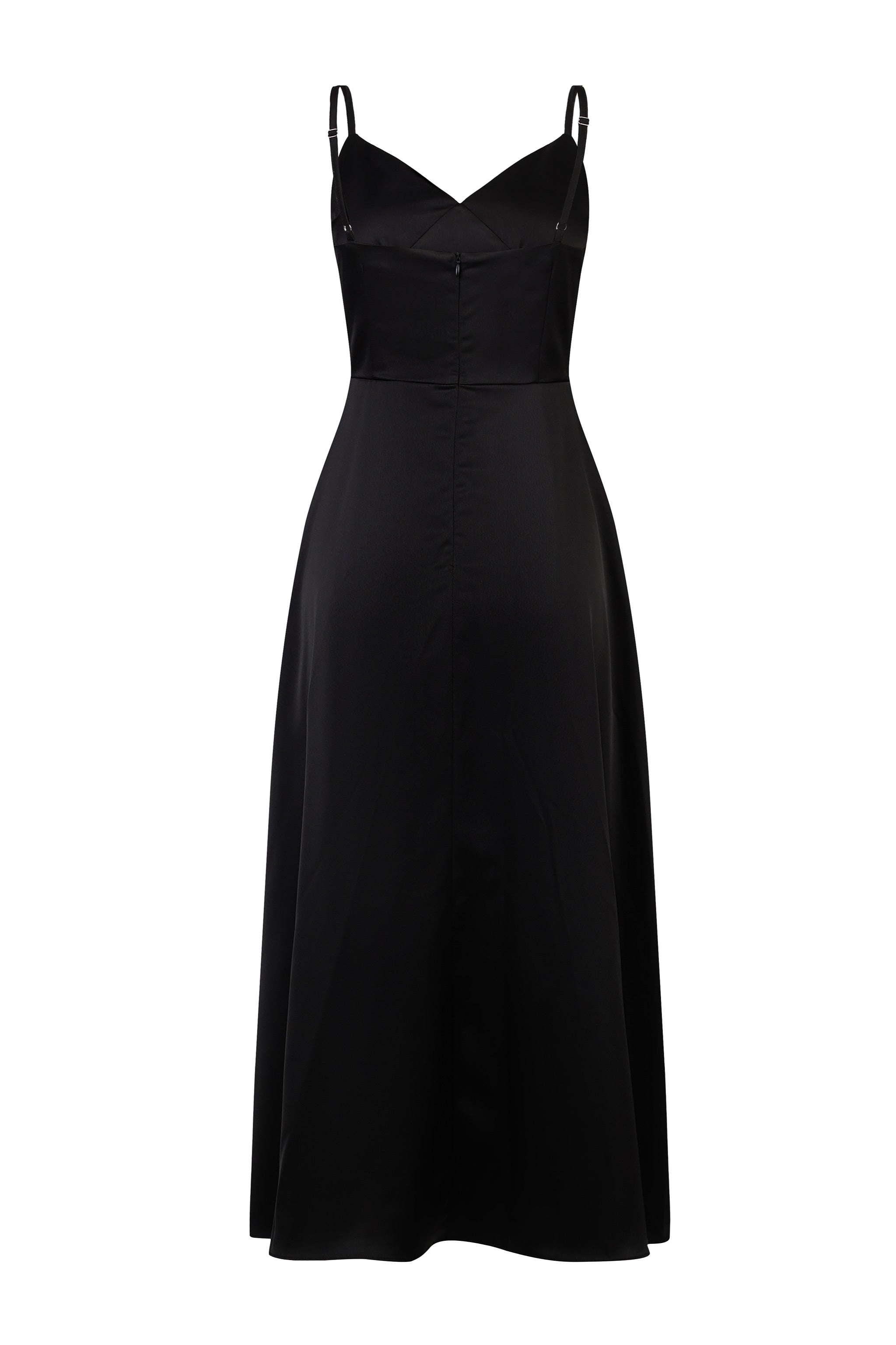Opulence V-neck Padded Satin Dress in Black