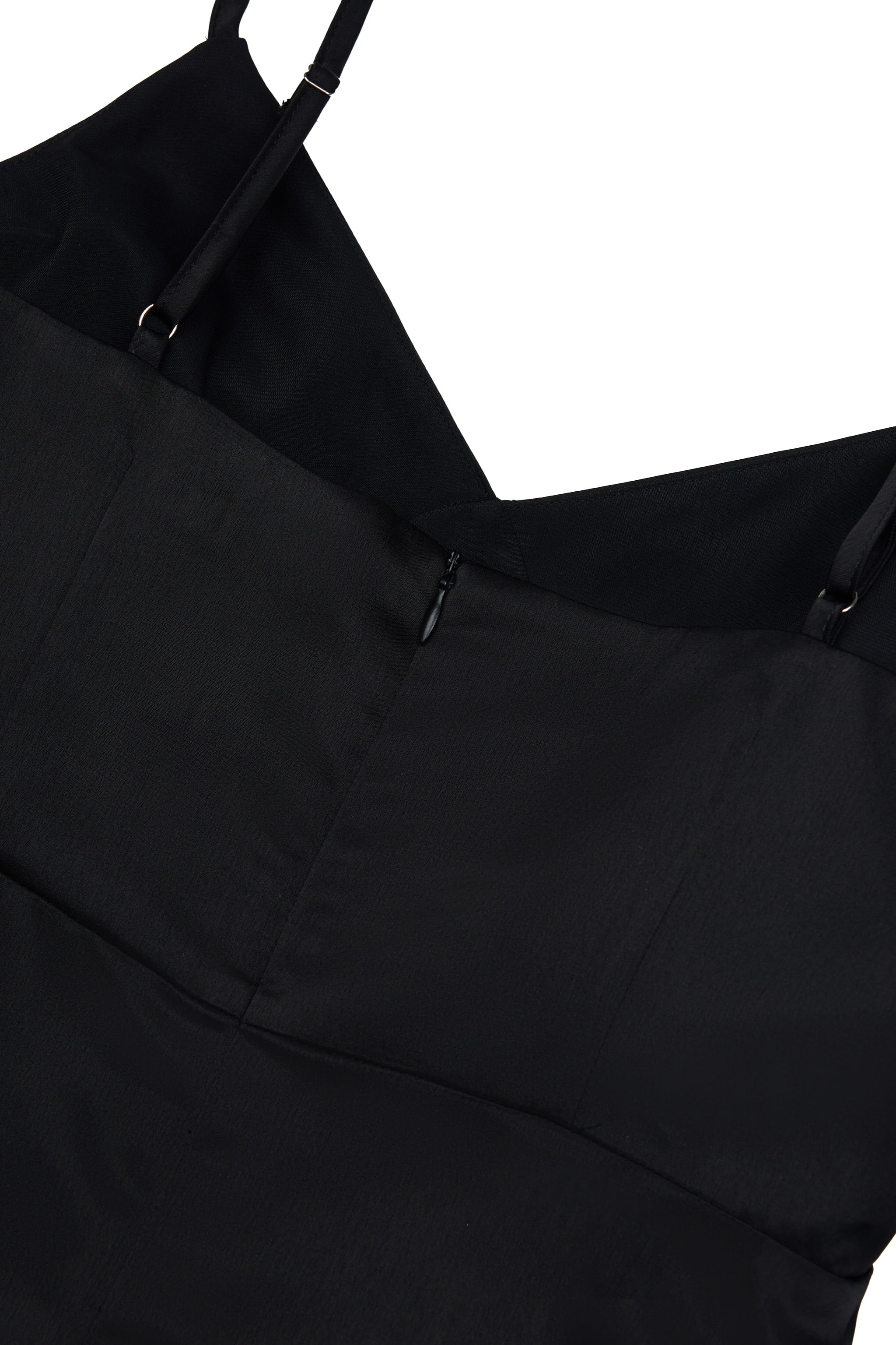 Opulence V-neck Padded Satin Dress in Black