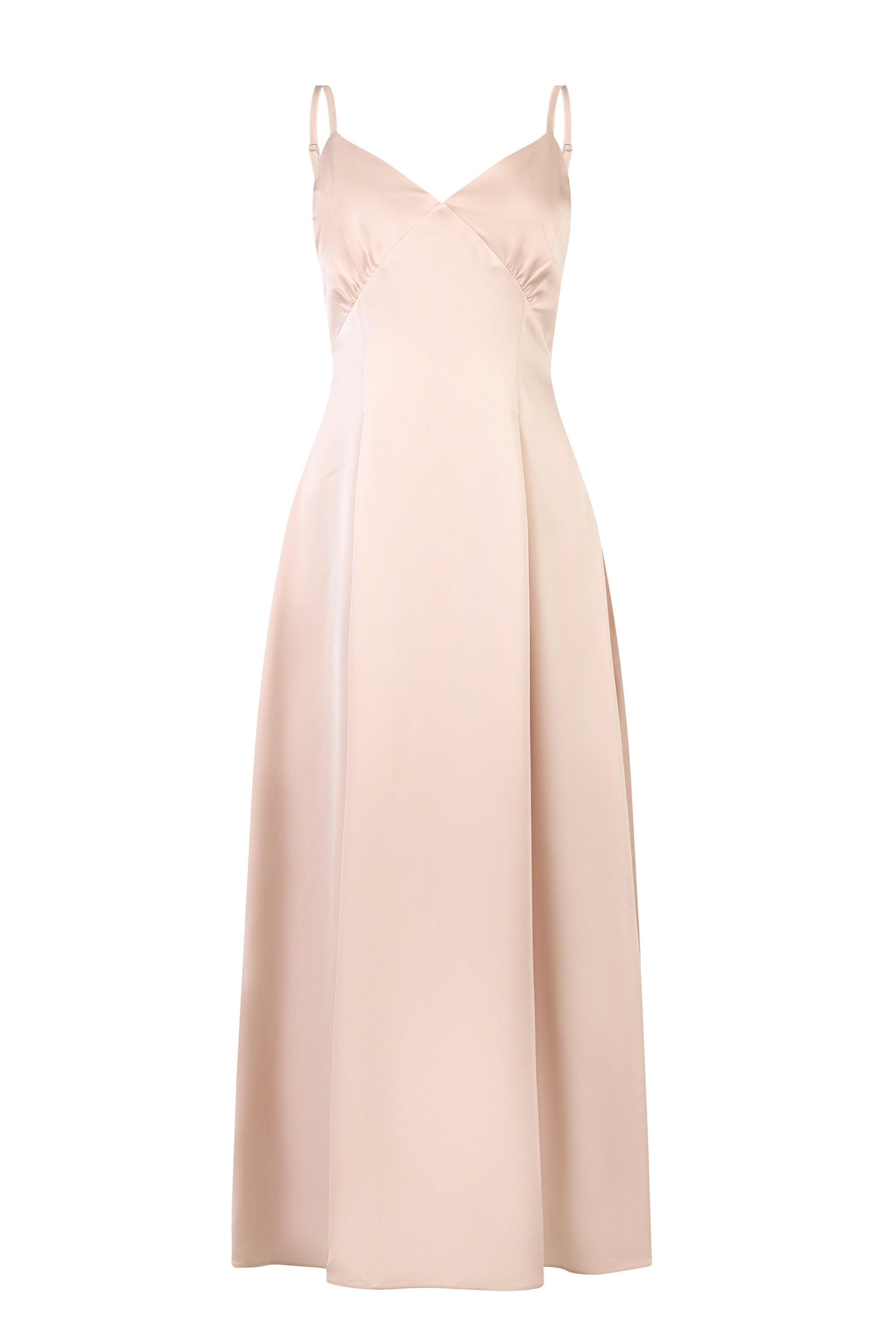 Opulence V-neck Padded Satin Dress in Ballet Pink