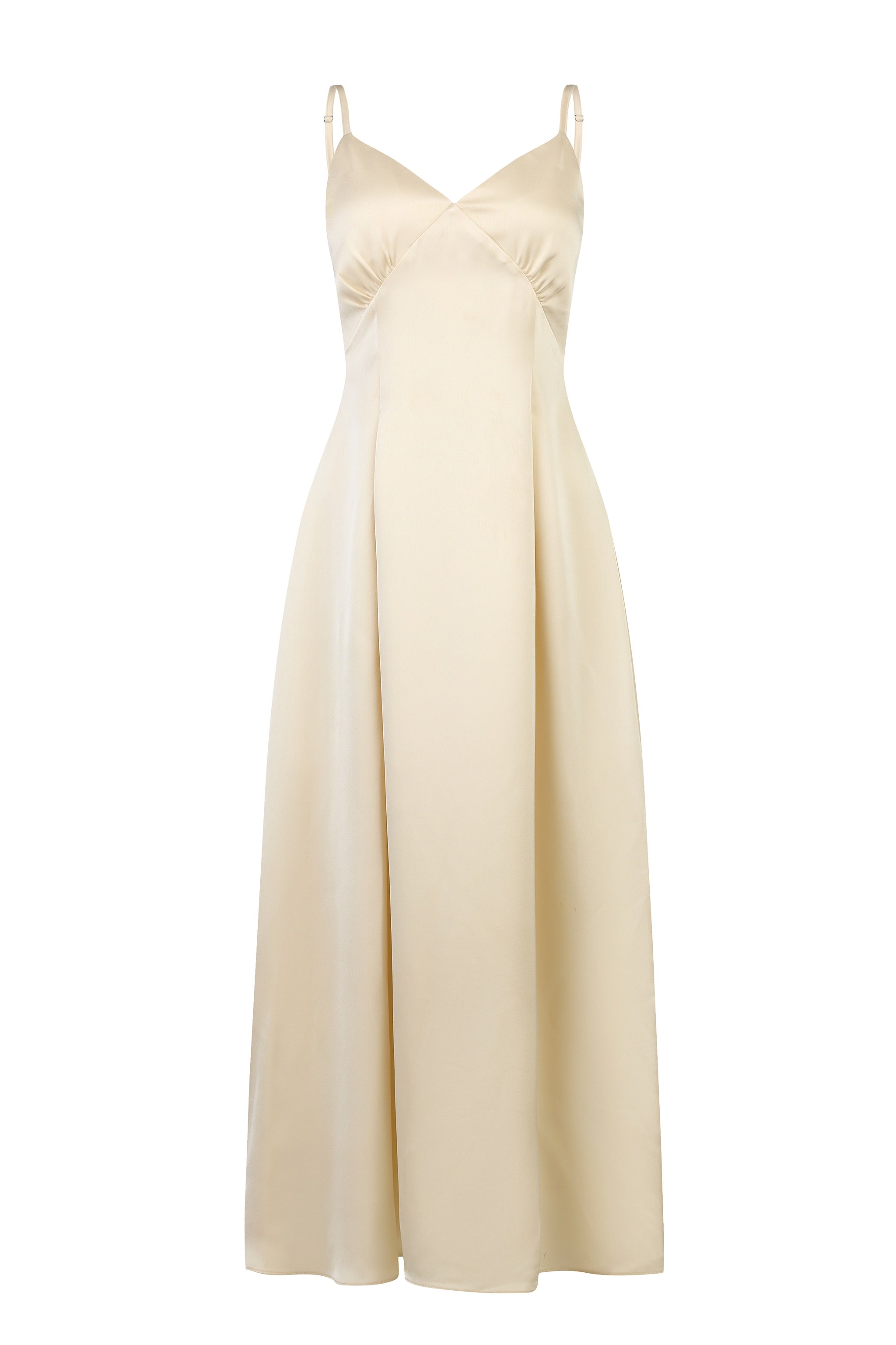 Opulence V-neck Padded Satin Dress in Champagne